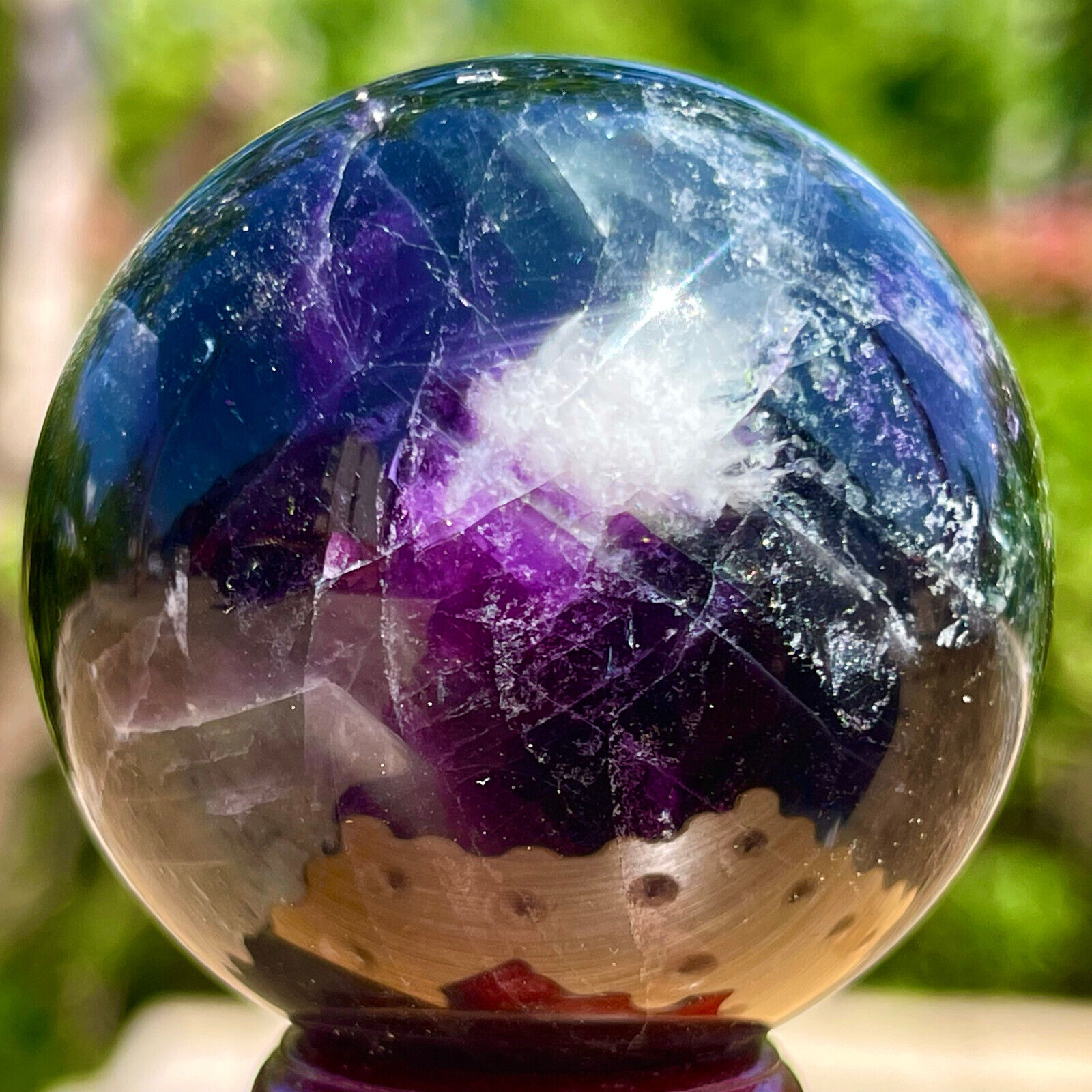 209G Rare natural snowflake feather fluorite crystal ball therapeutic ball