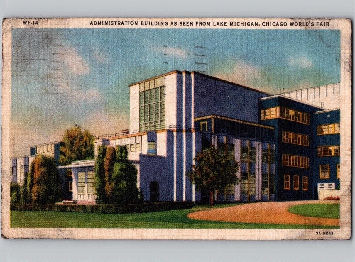 c1933 Administration Building From Lake Chicago Worlds Fair Illinois IL Postcard