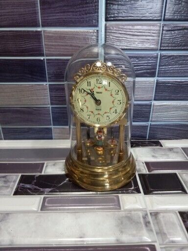 Vtg Trenkle Quartz Clock with Glass Dome 6\