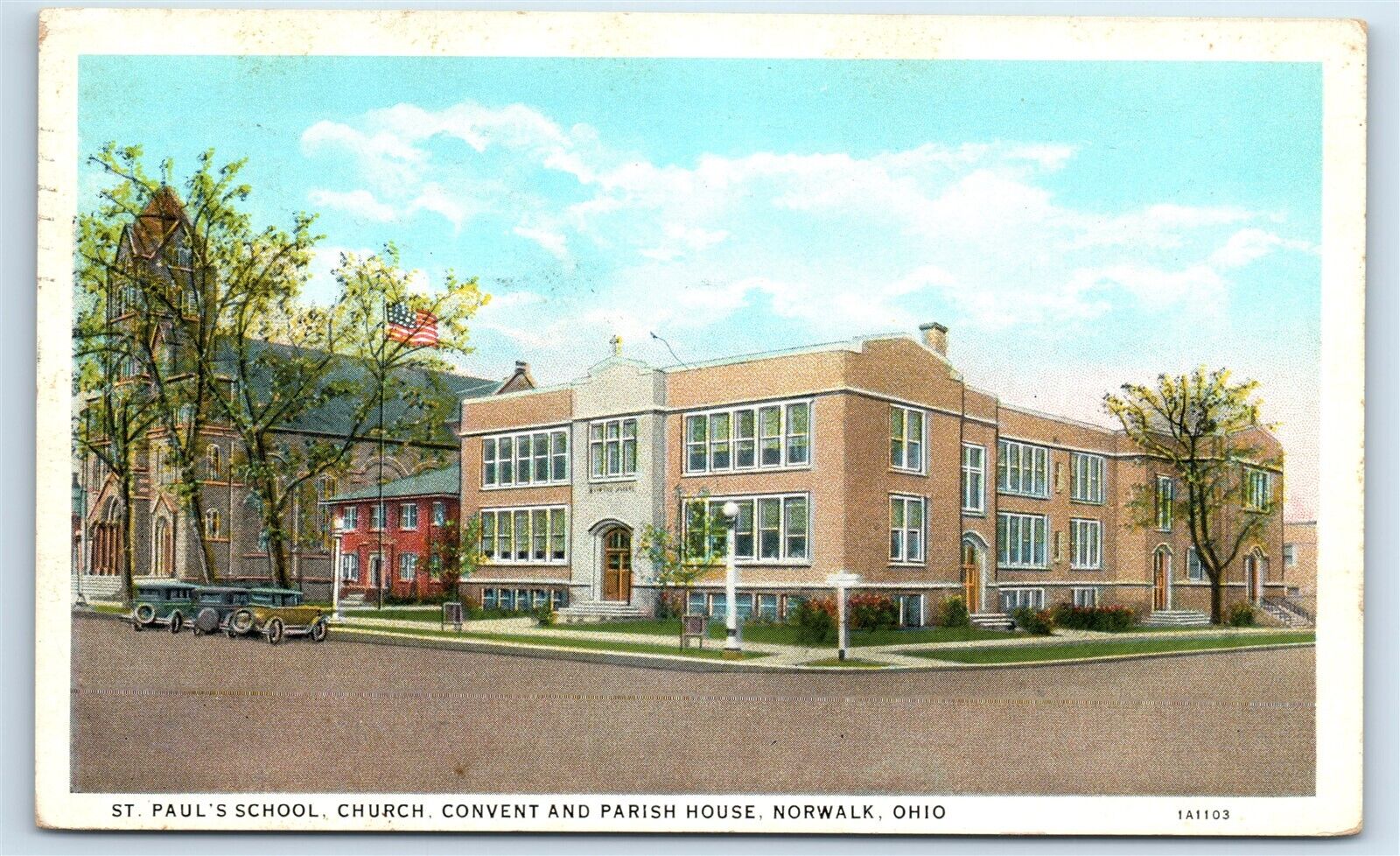 Postcard St Paul\'s Church, Convent & Parish House, Norwalk, Ohio 1935 J132