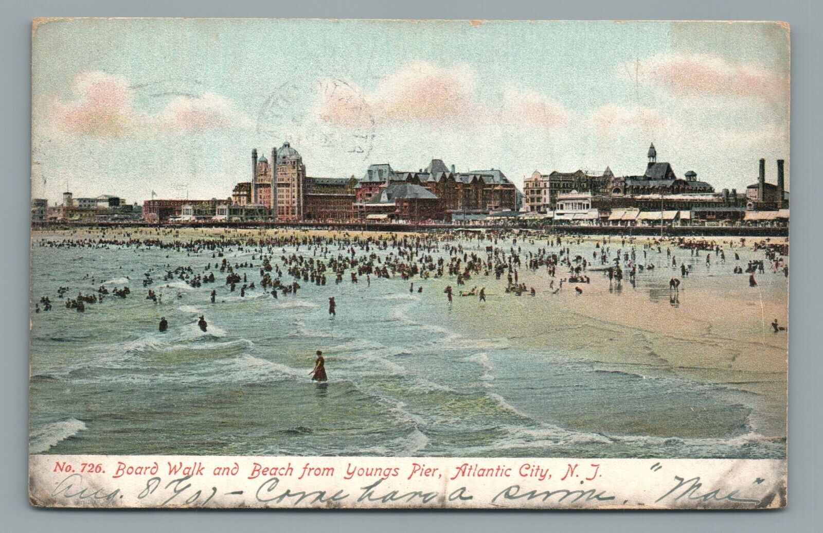 Board Walk and Beach from Youngs Pier, Atlantic City, NJ Vintage Postcard c1907