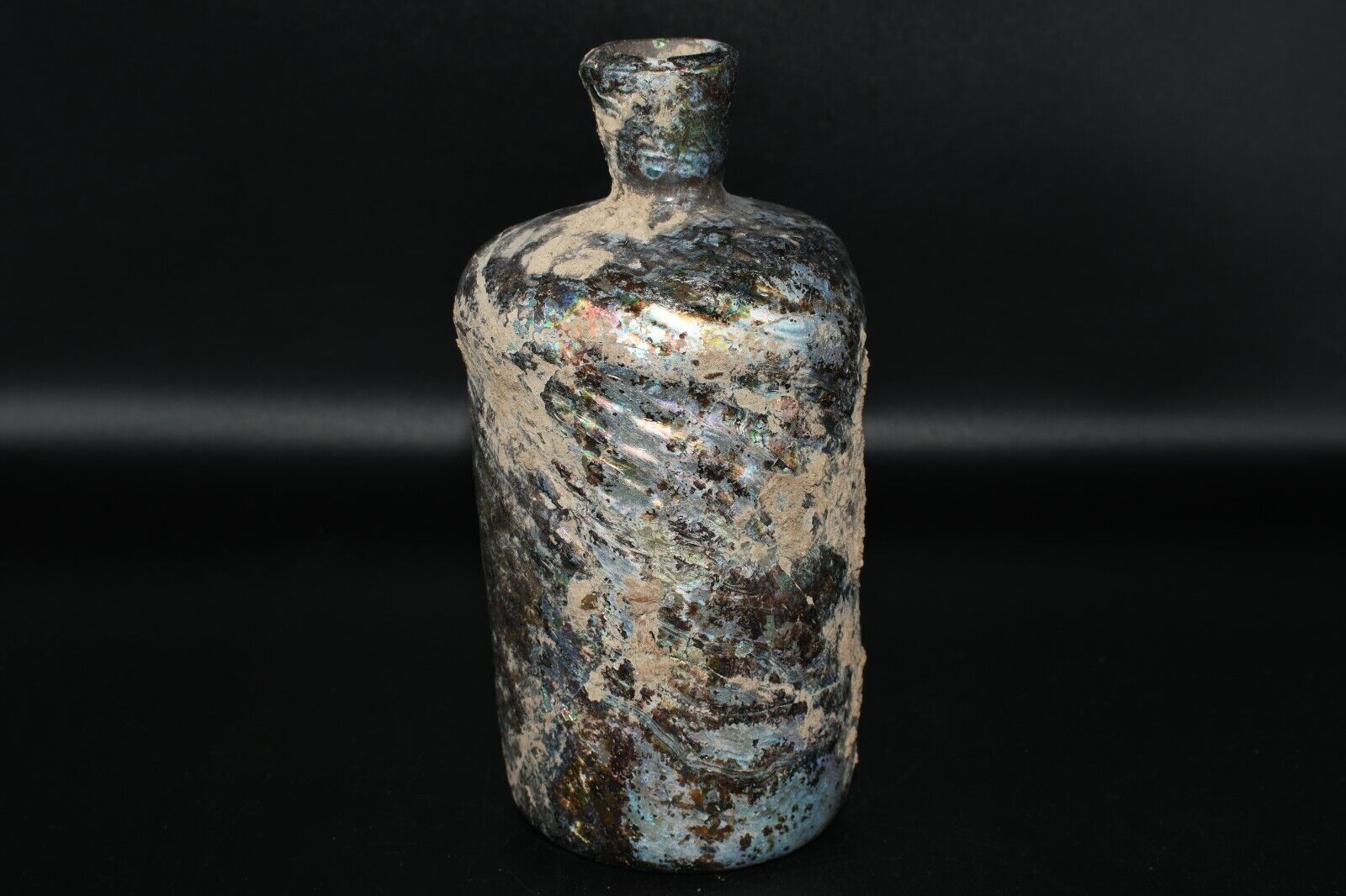 Stunning Large Ancient Roman Glass Iridescent Bottle with Lovely Rainbow Patina