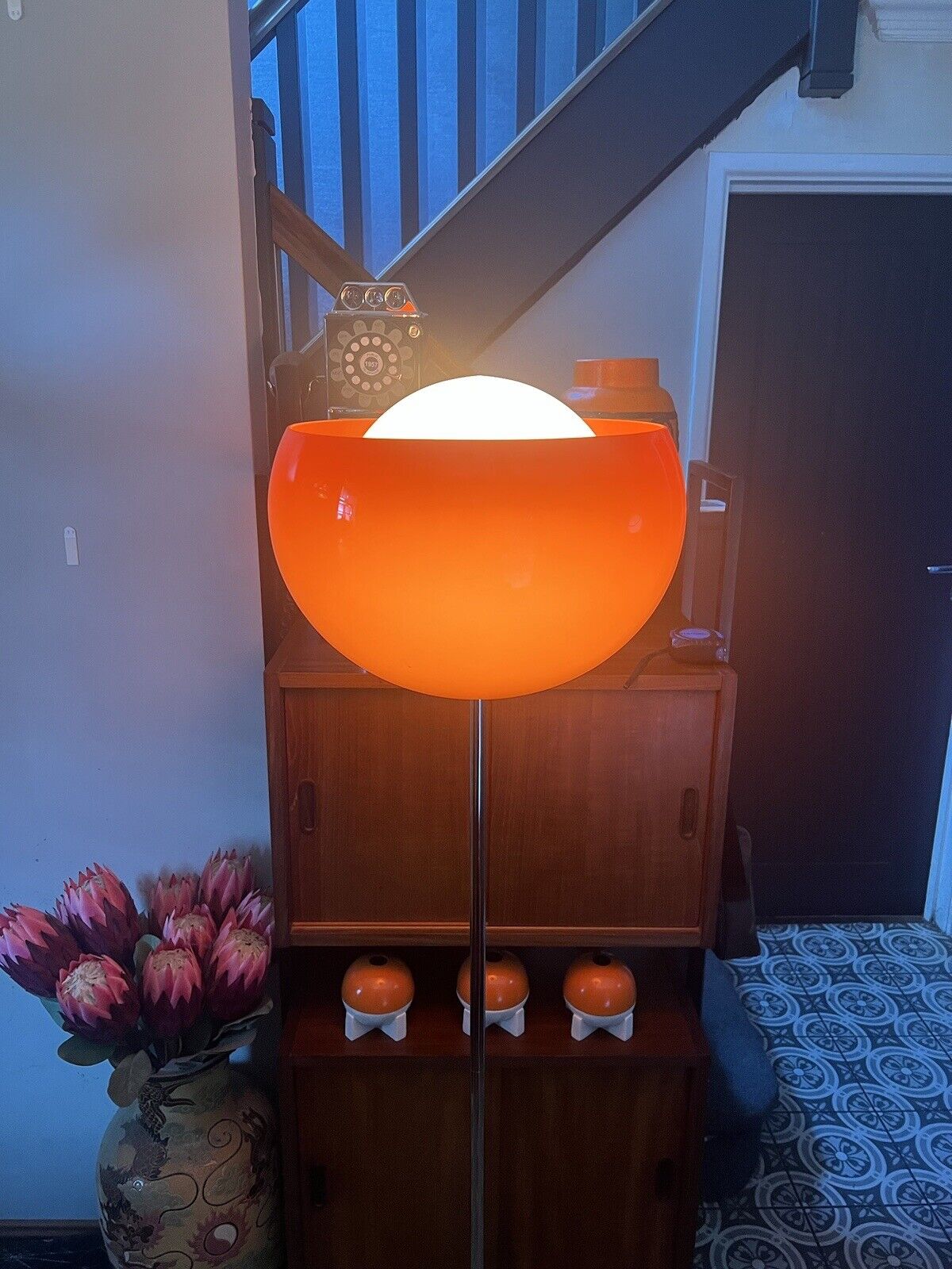 Vintage Harvey Guzzini Orange Mid Century Floor  Lamp Space Age Clan Bud