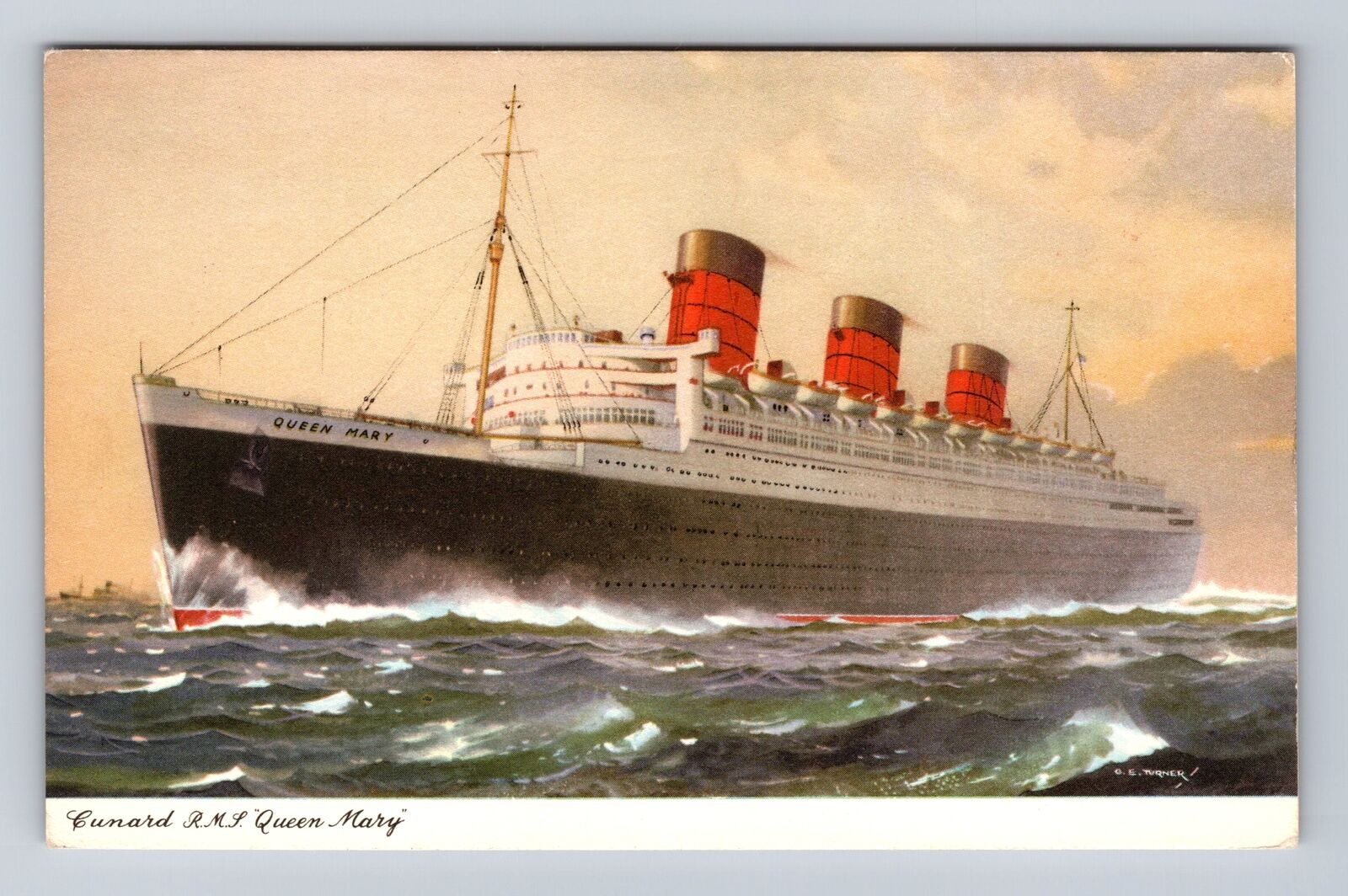 Cunard RMS Queen Mary, Ship, Transportation, Antique, Vintage Souvenir Postcard