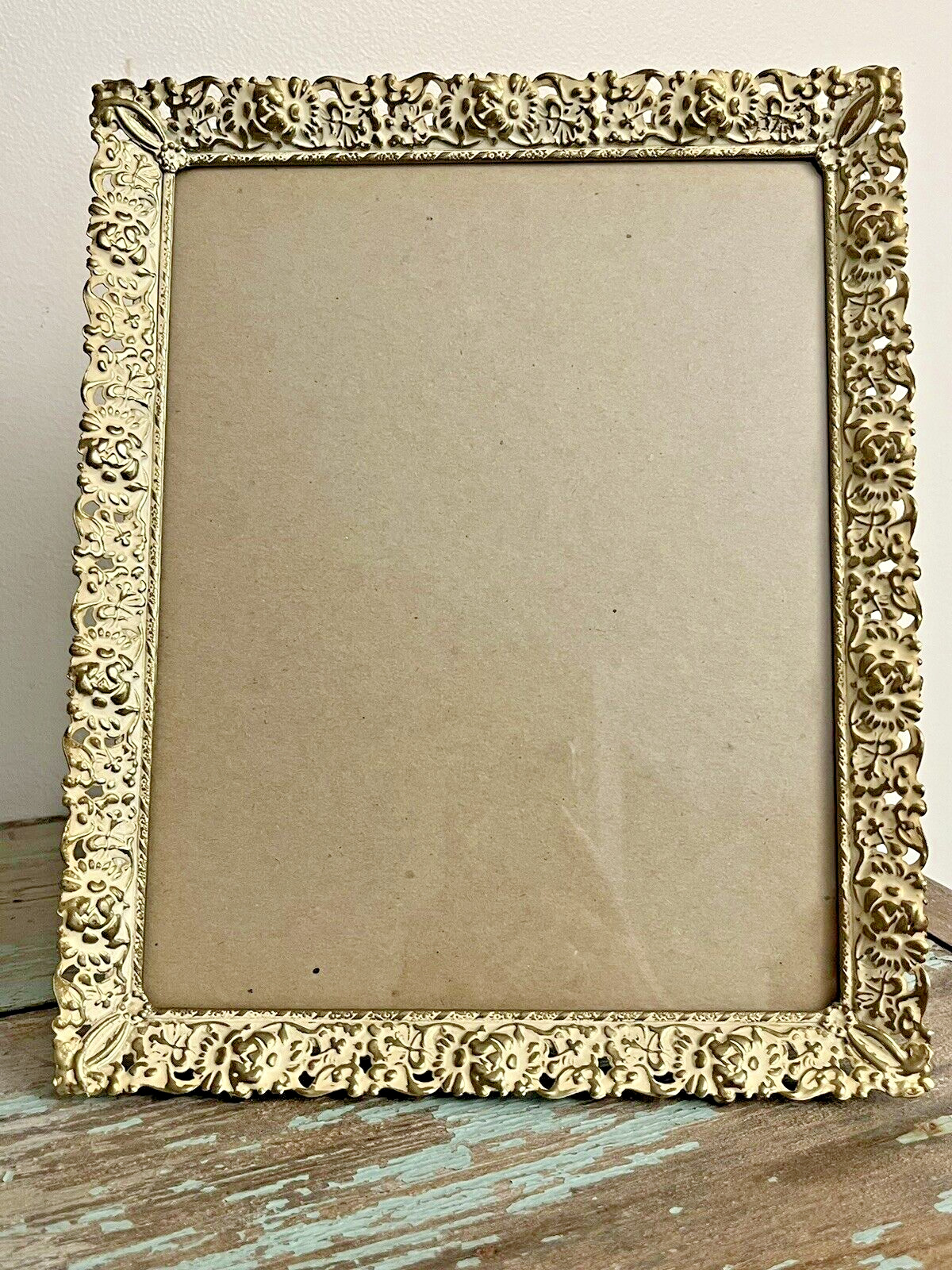 Vintage Picture Frame 8x10 Gold White Metal Ornate Tabletop Hanging