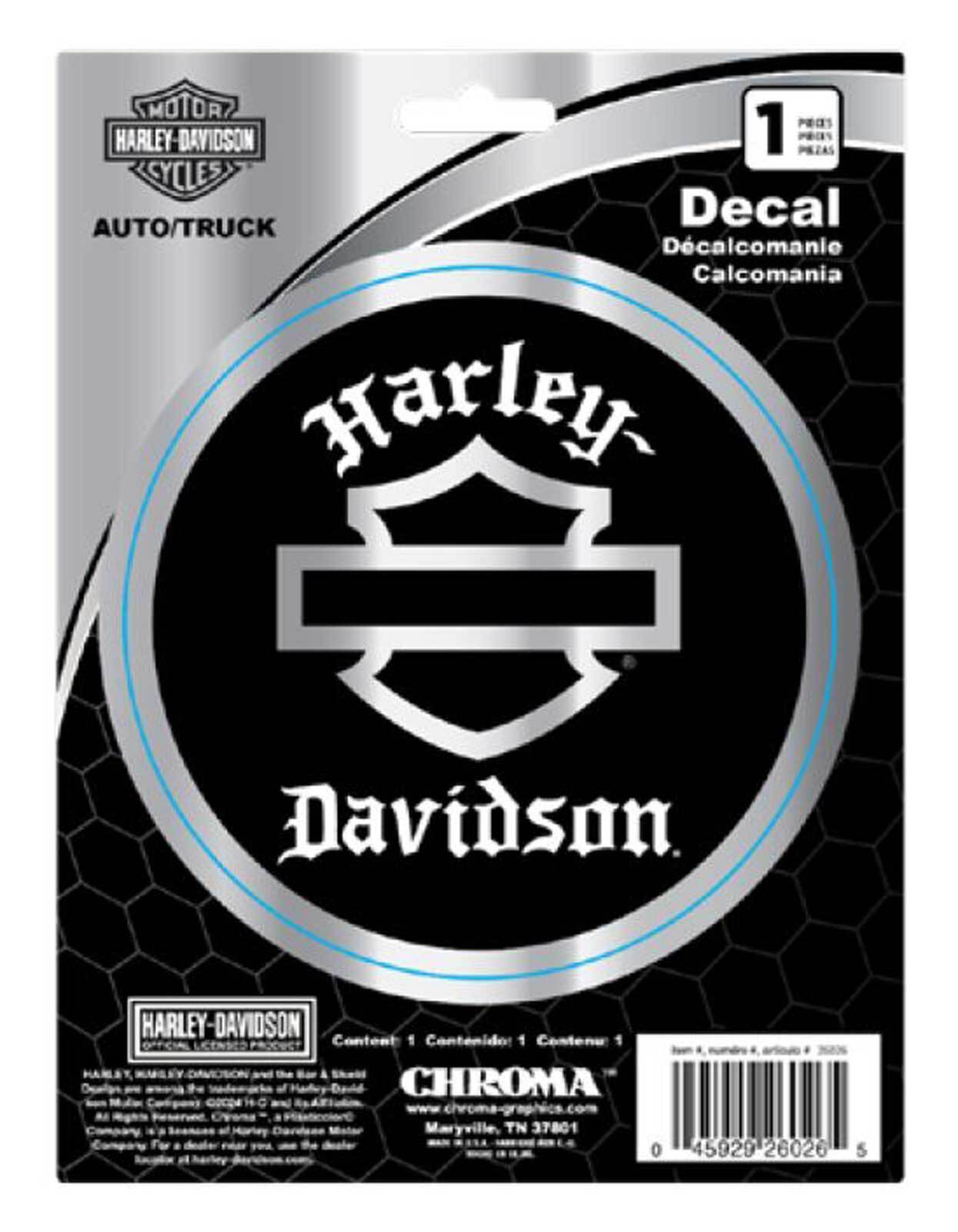 Harley-Davidson Silhouette Old English Chrome Vinyl Decal - Black - 6 x 8 in.