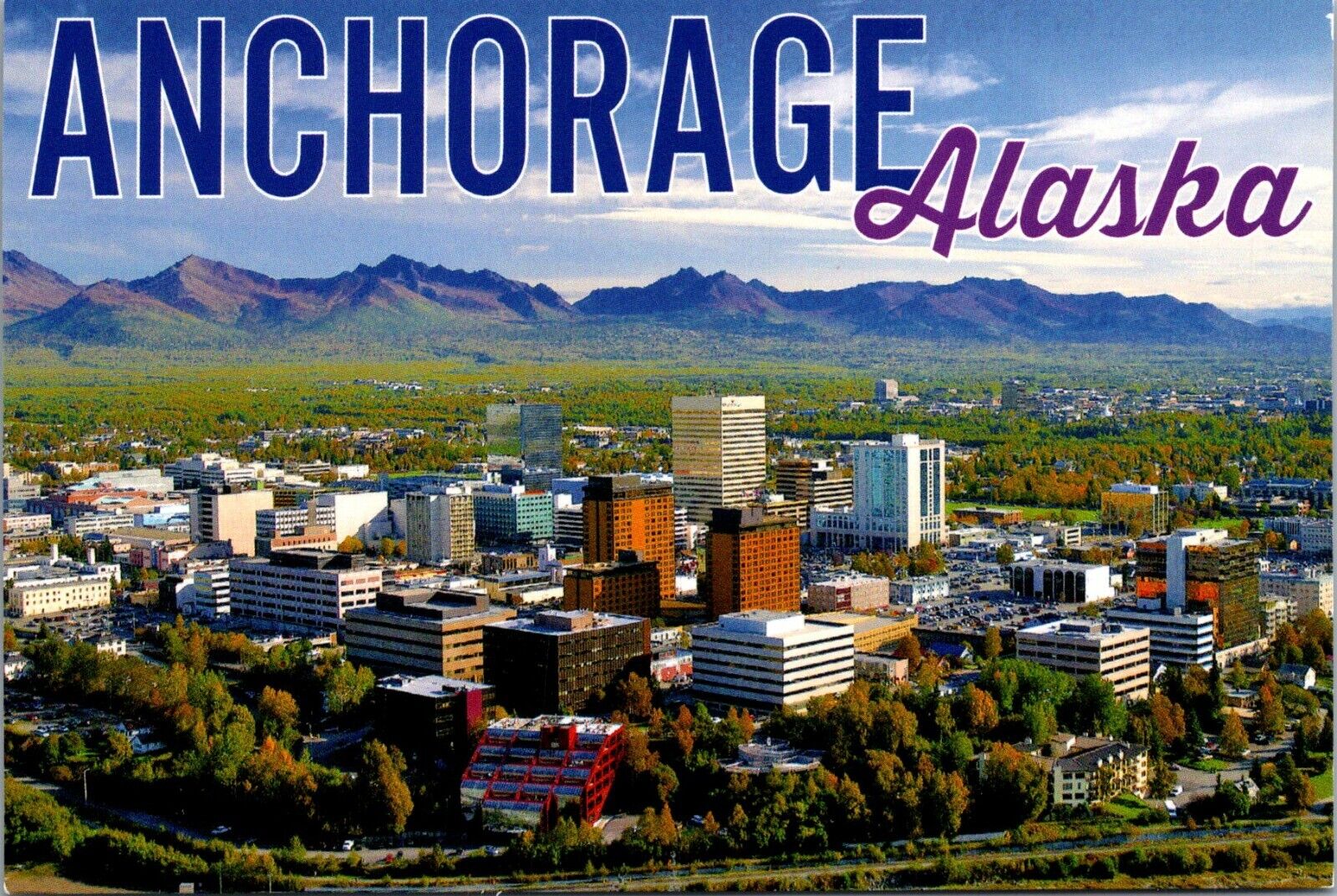 Visit Anchorage Alaska aerial view downtown postcard