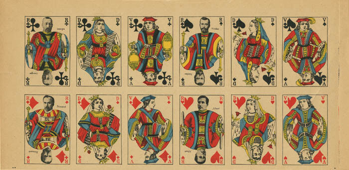 Uncut Sheet of 12 Playing Cards - Miscellaneous