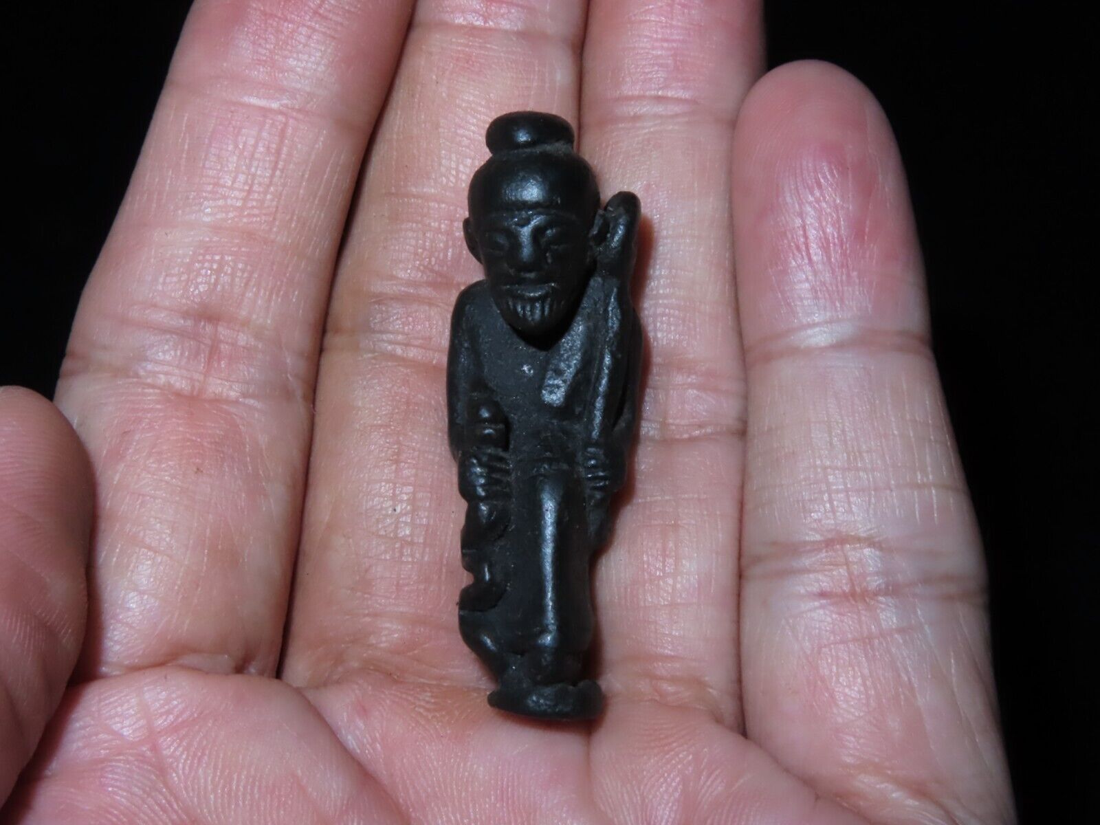 Thai Buddhist Bronze  Hermit Pho Phu Lersi Miniature Amulet Statue (i4)