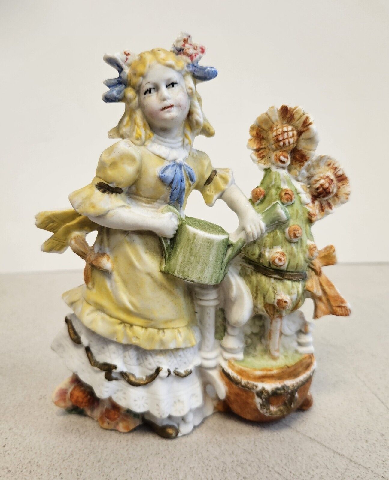 Antique Victorian Era POLLYANNA Girl Watering Flowers Vase Figurine GERMANY