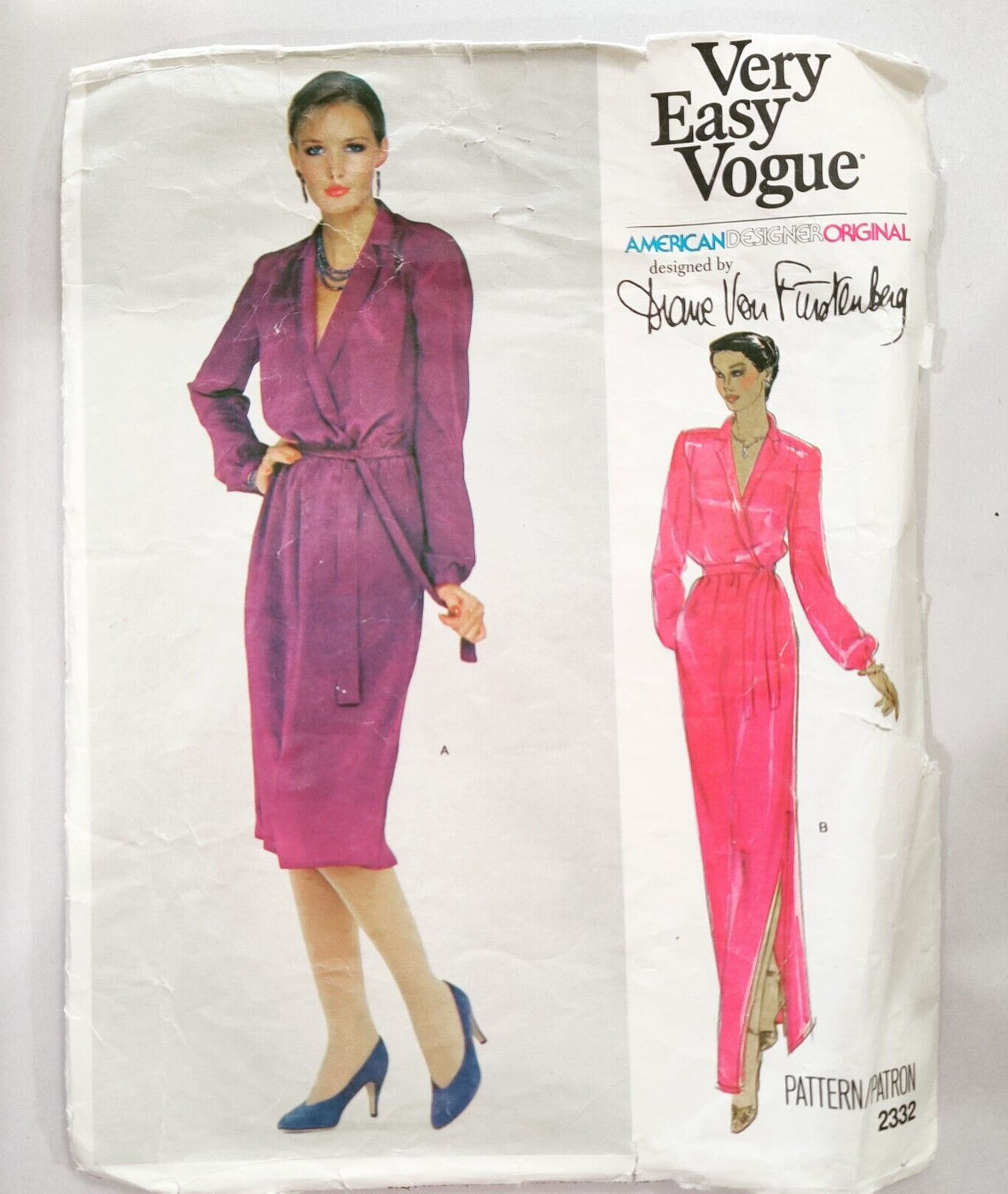 Vintage VOGUE DVF Diane Von Furstenberg Overlapped Bodice Dress Size 16 #2332