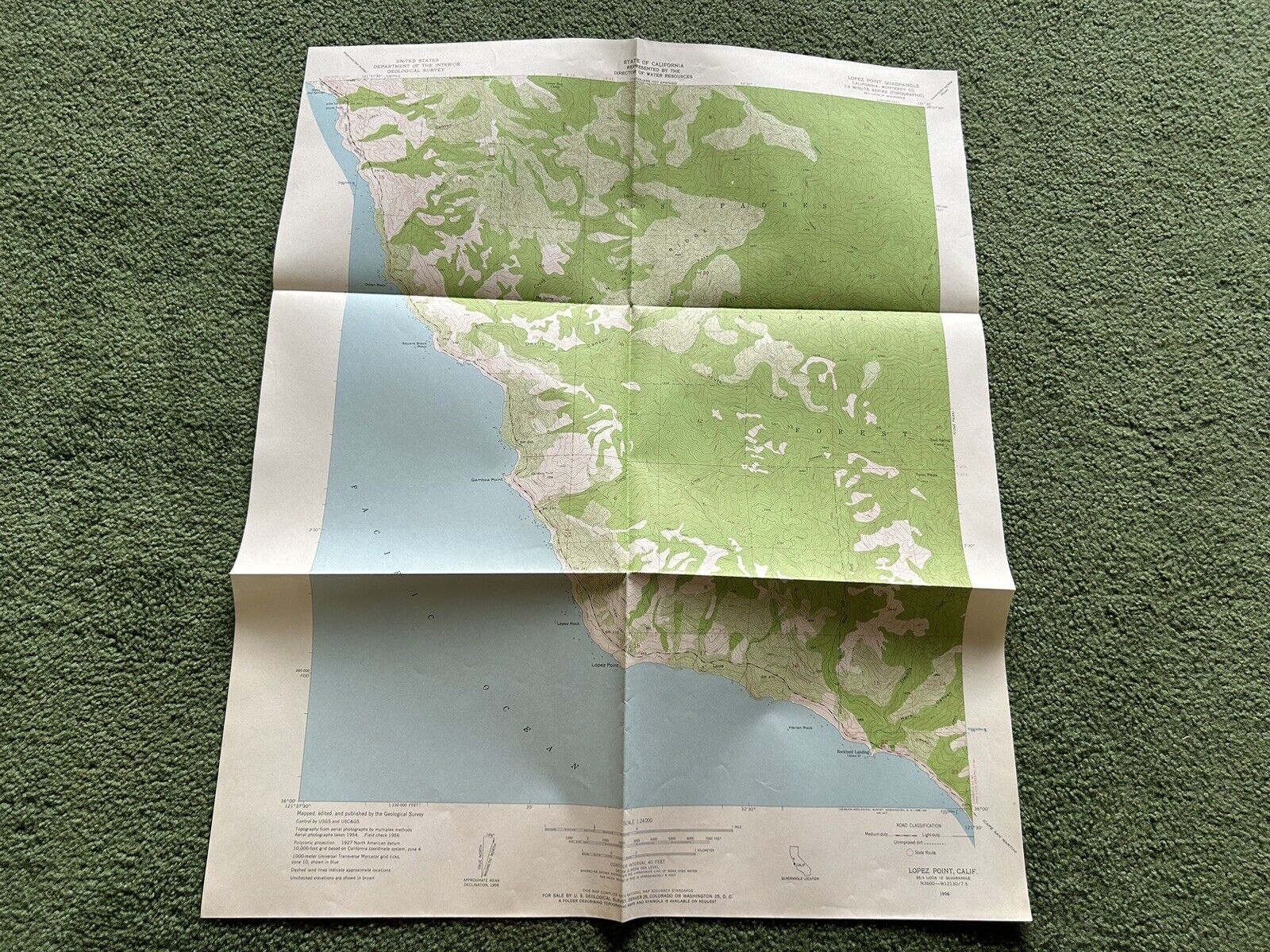 Vintage 1956 US Dept Of Geological Survey Lopez Point CA Topographical Map