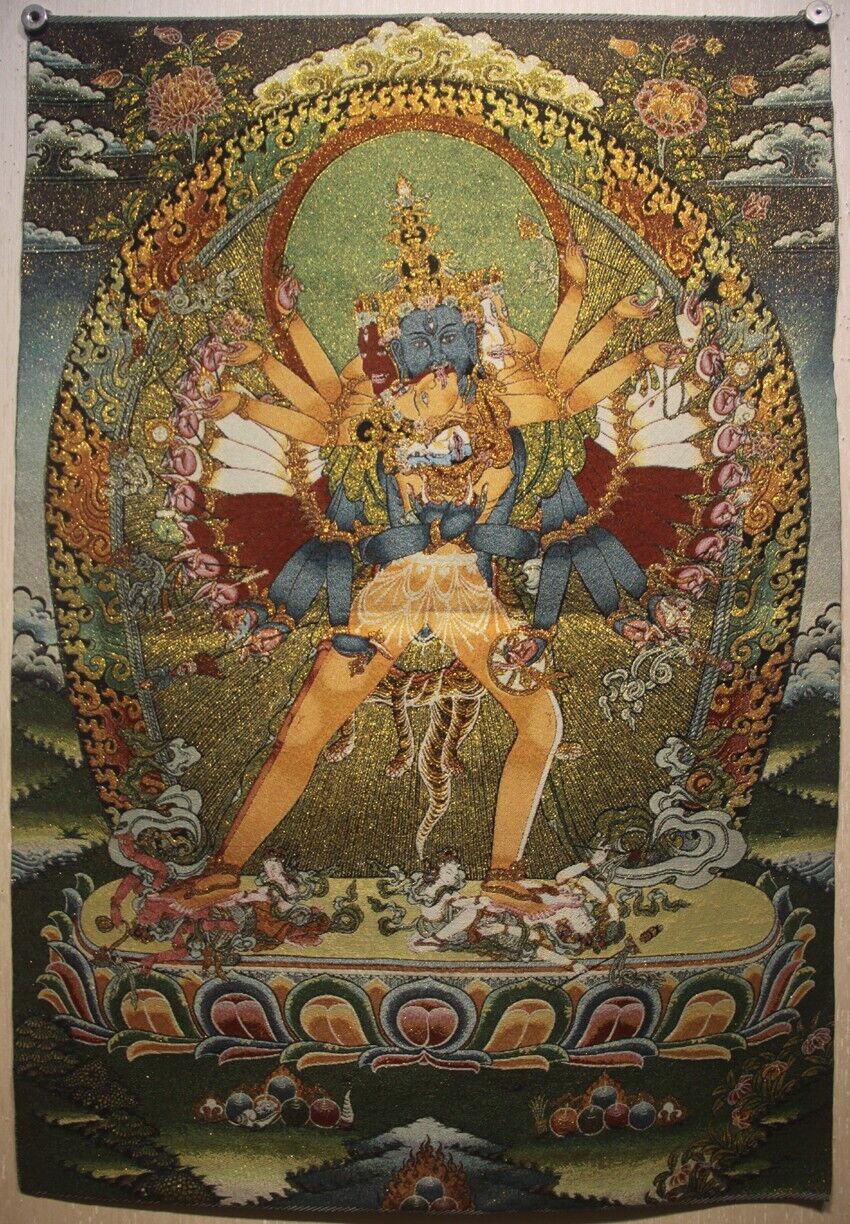 Nice Chinese Tibet Buddhist embroidery Brocade Tapis Thangka Tangka Kalachakra