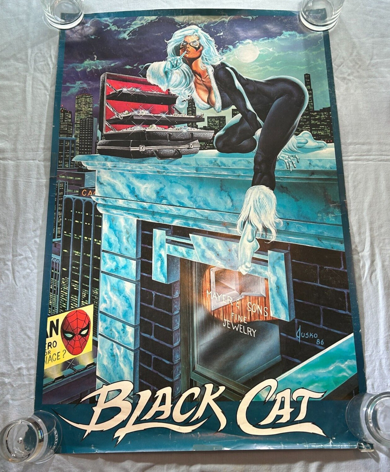 1986 BLACK CAT MARVEL COMICS GROUP JEWELRY HEIST JOE JUSKO 22x34 WALL POSTER VTG