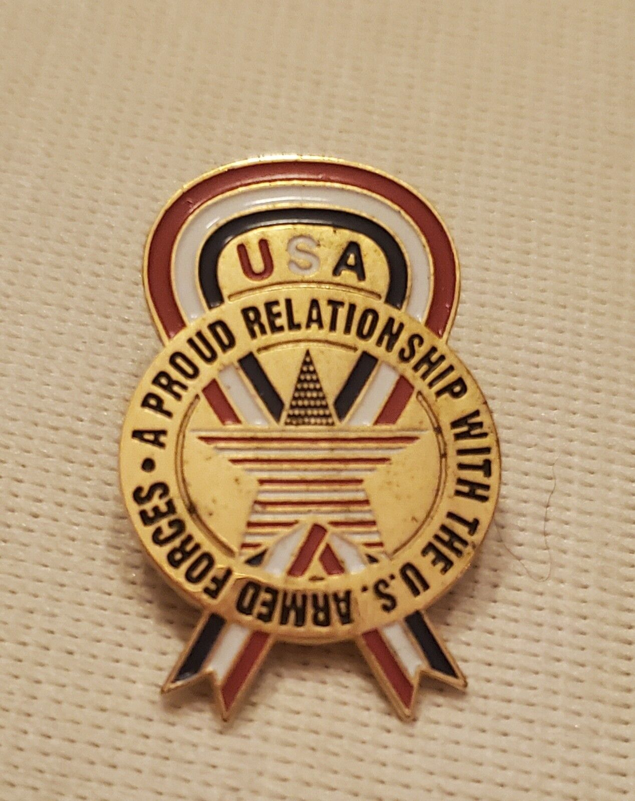 USA A Proud Relationship With The U.S. Armed Forces Patriotic Pin Hat Lapel Pin