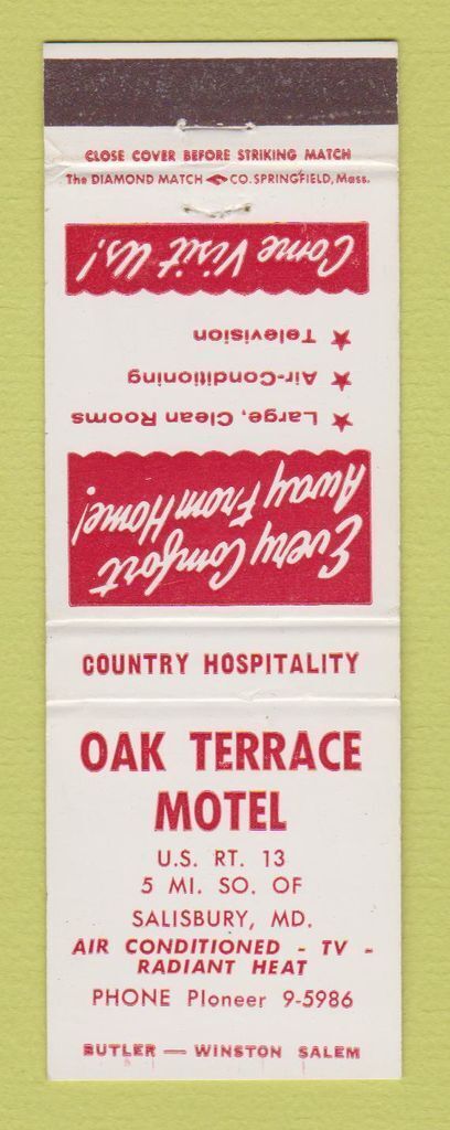 Matchbook Cover - Oak Terrace Motel Salisbury MD