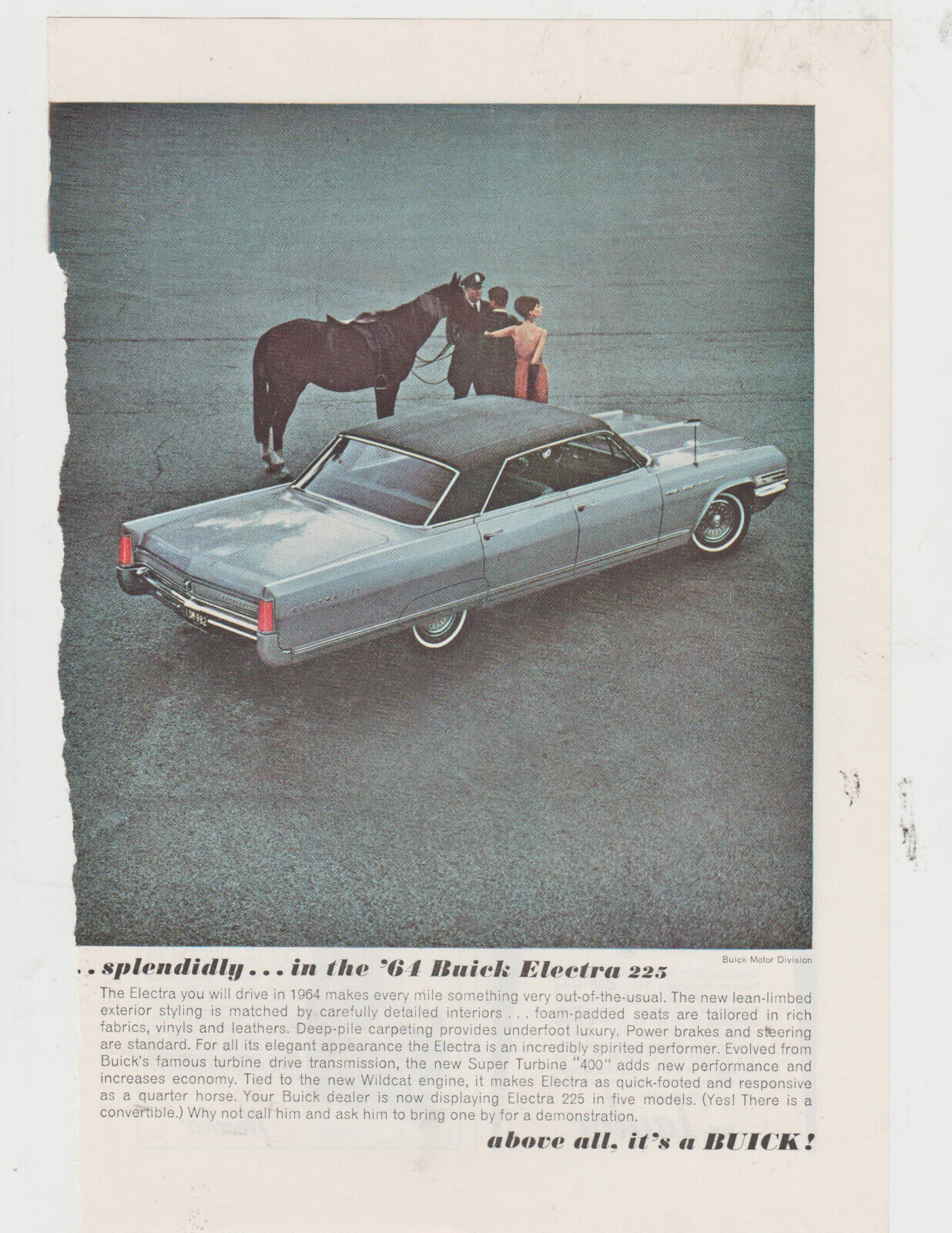 Vintage Paper ad- 1964 Buick Electra 225- w/Super Turbine 400