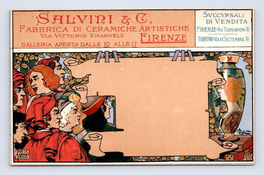 Salvini & C. Ceramic Advertising FLORENCE Italy Firenze Art Nouveau 1900s