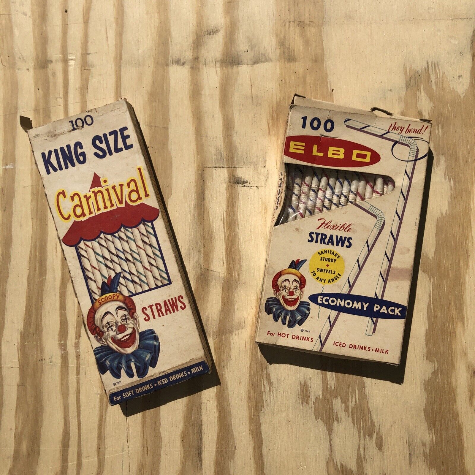 Vintage 1957 1962 Carnival Elbo Flex & Straight Clown Themed Straws (not 100)