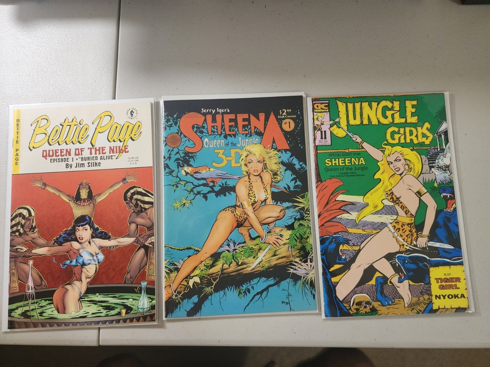 Bettie Paige Queen of the Nile #1, Sheena #1 3-D, Jungle Girls 11. Dave Stevens.