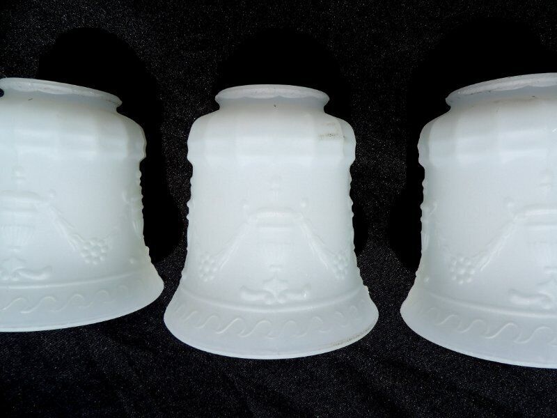 4 Antique Art Deco Pan Chandelier Satin White Glass Bell Shade Lot 2-1/4 fitter