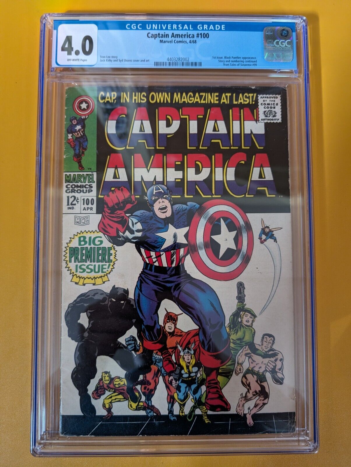 Vintage Marvel Silver Age 1968 Captain America #100 CGC 4.0 OFF-WHITE Pages
