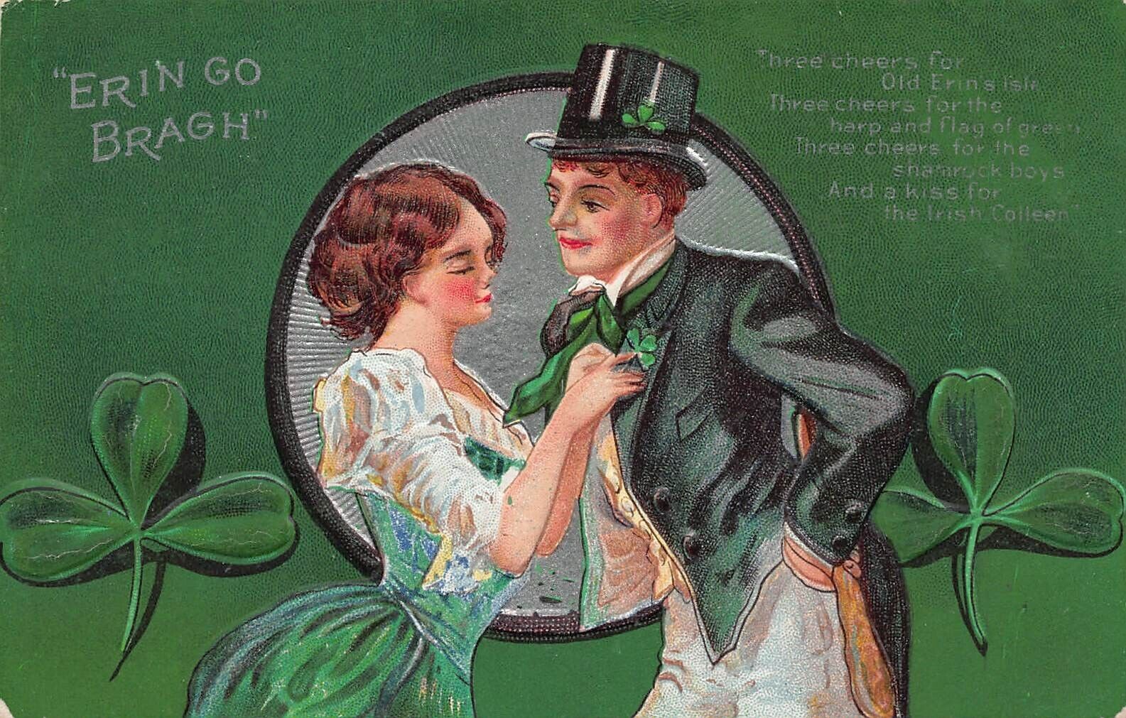 Antique St Patrick\'s Day Gibson Girl Poem Romance Couple Kiss Vtg Postcard Q5