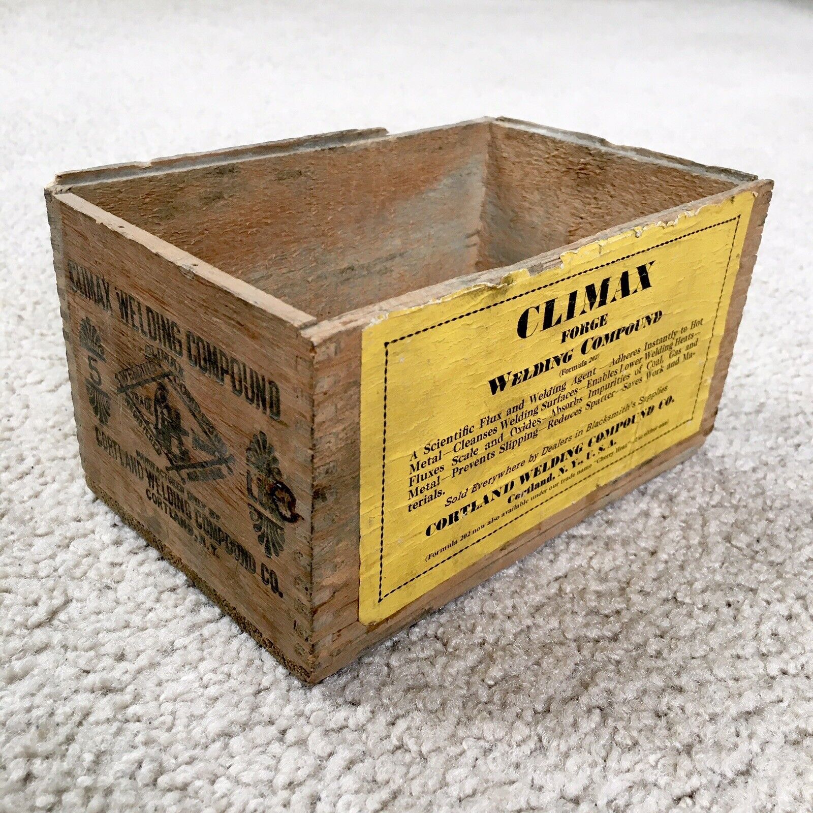 Vintage Climax Welding Compound Dovetail Box - Cherry Heat - Cortland NY - RARE