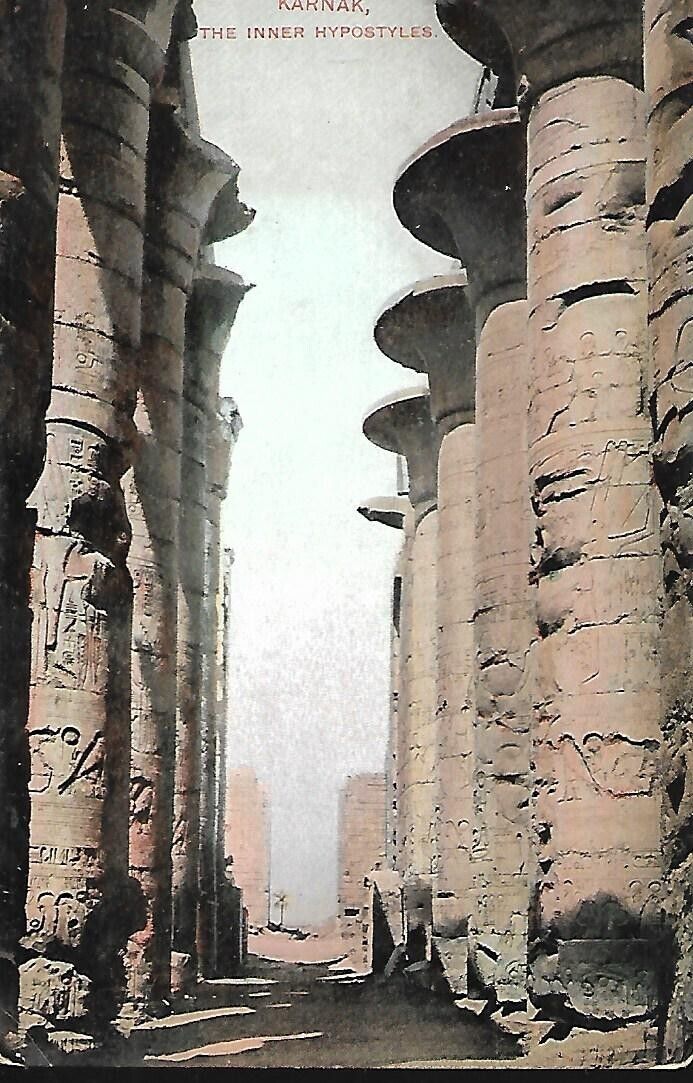 Karnak, Egypt - Inner Hypostyles - 1910s Colorized View Postcard Unused VF+