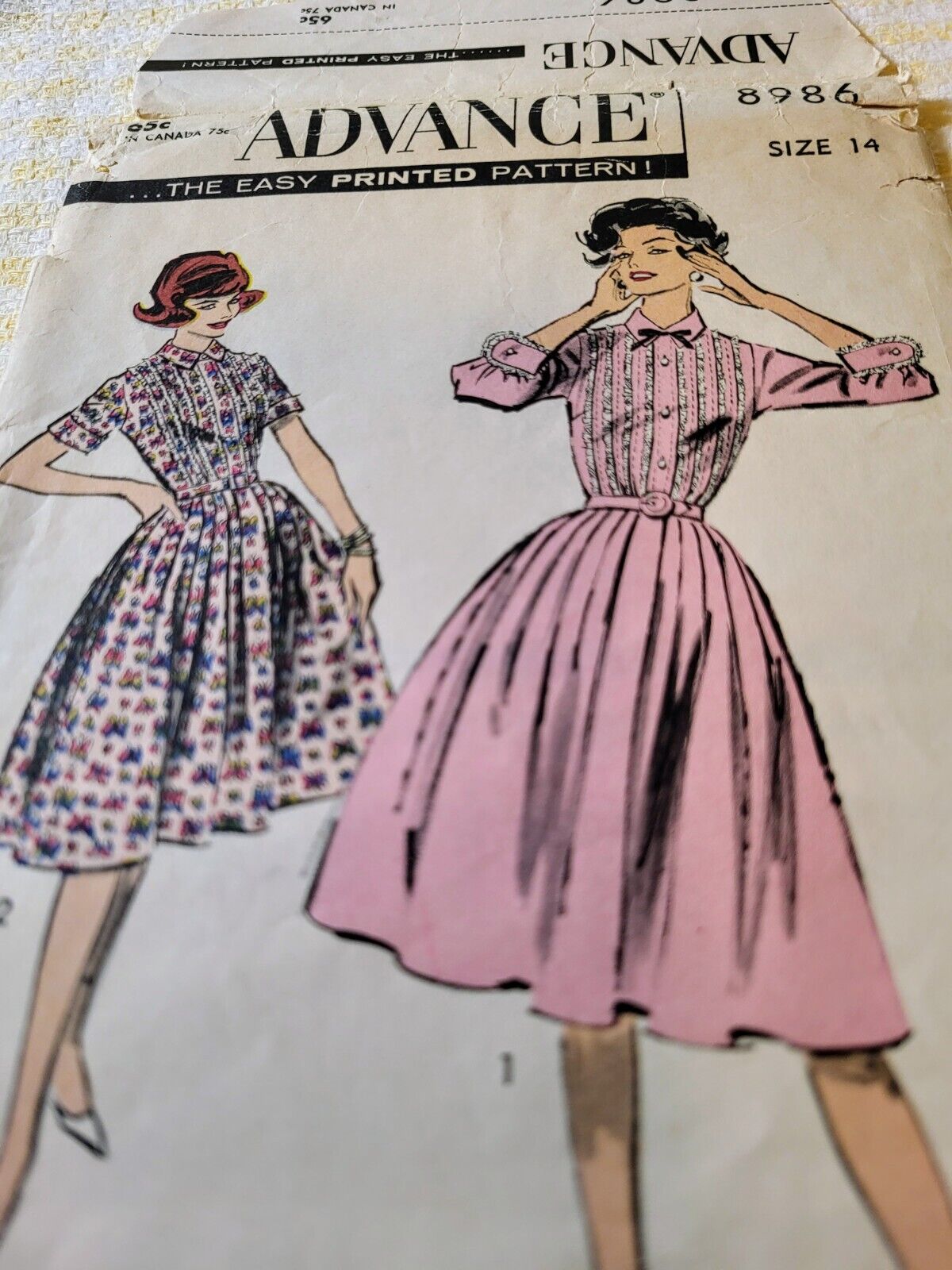 Advance 8986: 1950s Misses ShirtWaist Dress Vintage Sewing Pattern Sz 14 B 34 