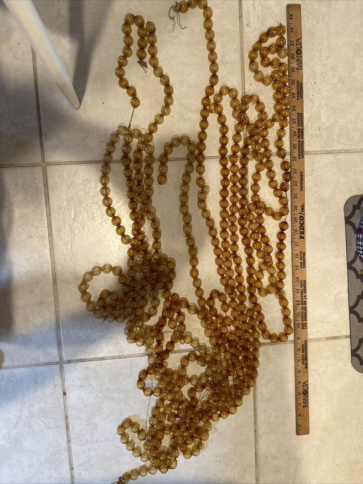 Vintage Glass Christmas Large Amber.  Beads Garland  Appx 24 Feet