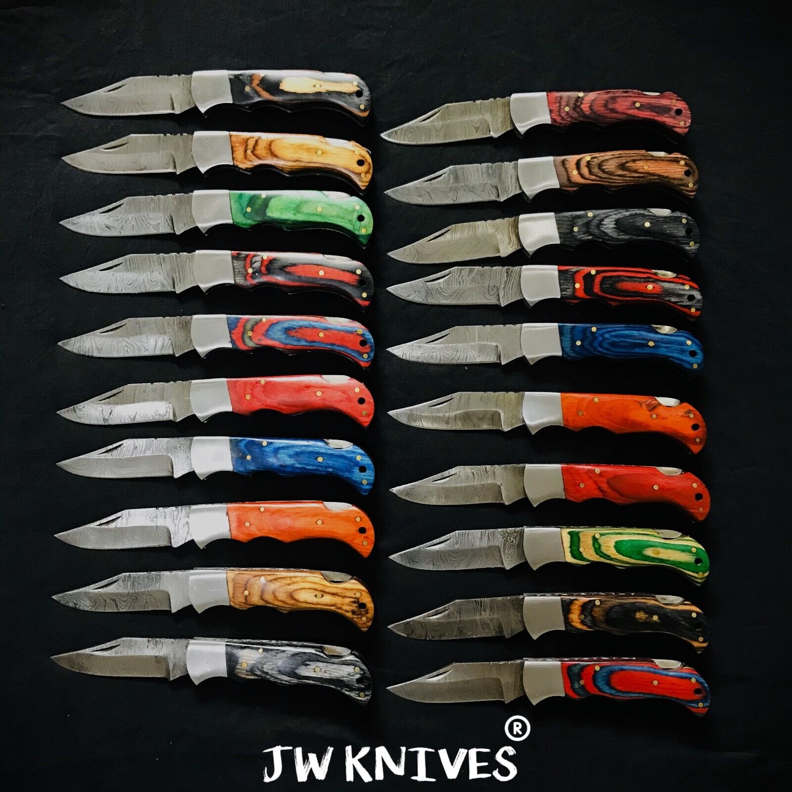 LOT of 20 pcs Damascus Steel Hunting Folding knife, Pocket Knives w/ Sheath JWK