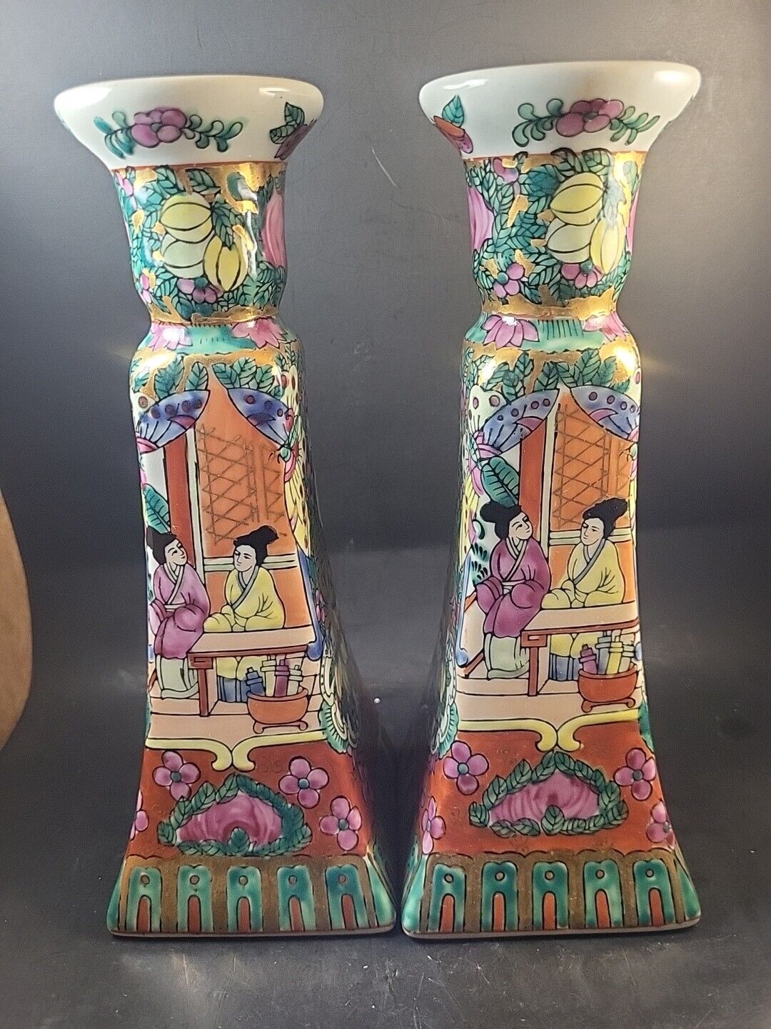 Hand Painted Chinese Famille Rose Candlesticks