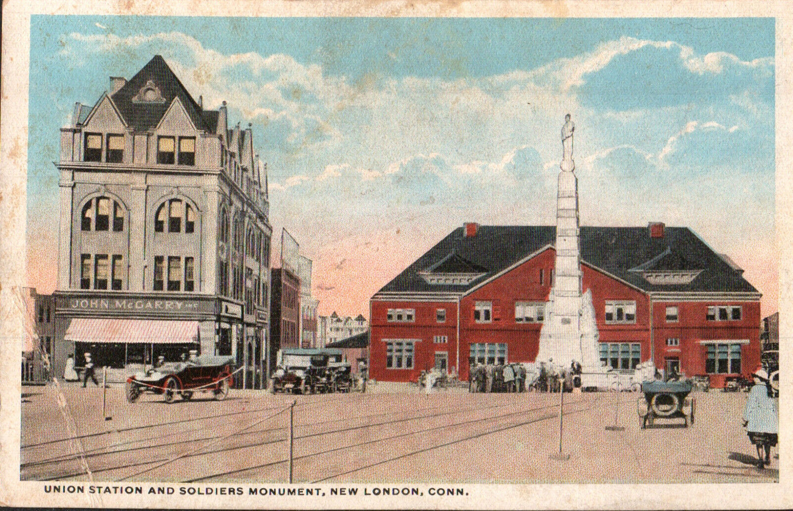 CONNECTICUT CT New London UNION STATION and Soldiers Monument Orig Vntg Postcard