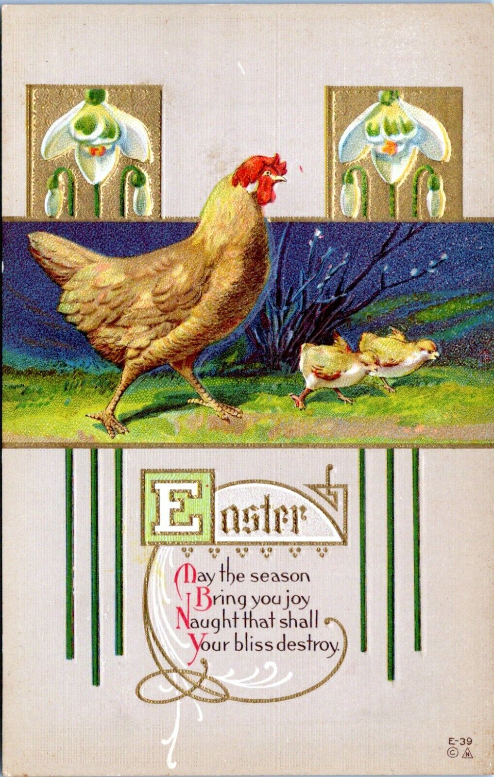 Easter Postcard Mother Hen Chickens Chicks NASH Embossed Antique IK