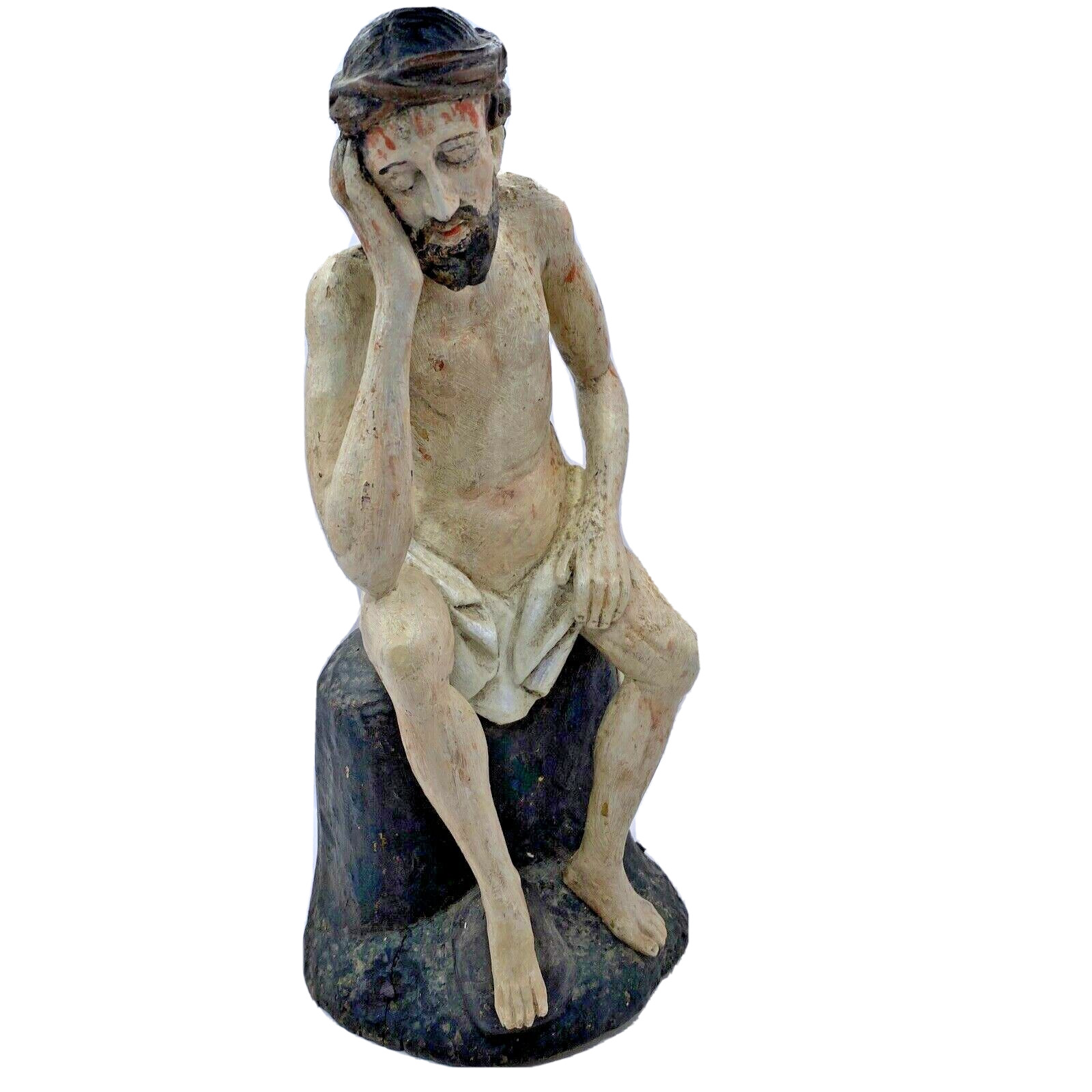 Rare Antique Handcarved Wooden Sculpture Jesus Christ Sitting 13.5\