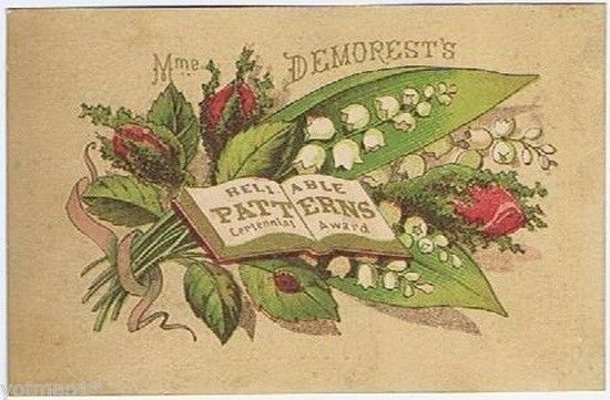 Mme Demorest\'s Reliable Patterns, Victorian Trade Card, 1st version,1880s