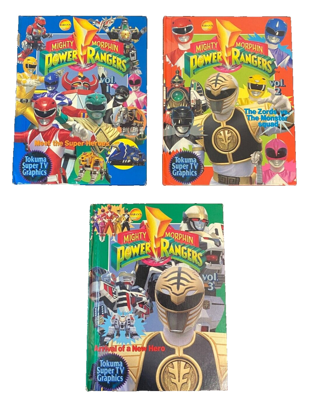 Mighty Morphin Power Rangers Vintage Books Vol. 1-3 1994 Saban MMPR Hardback
