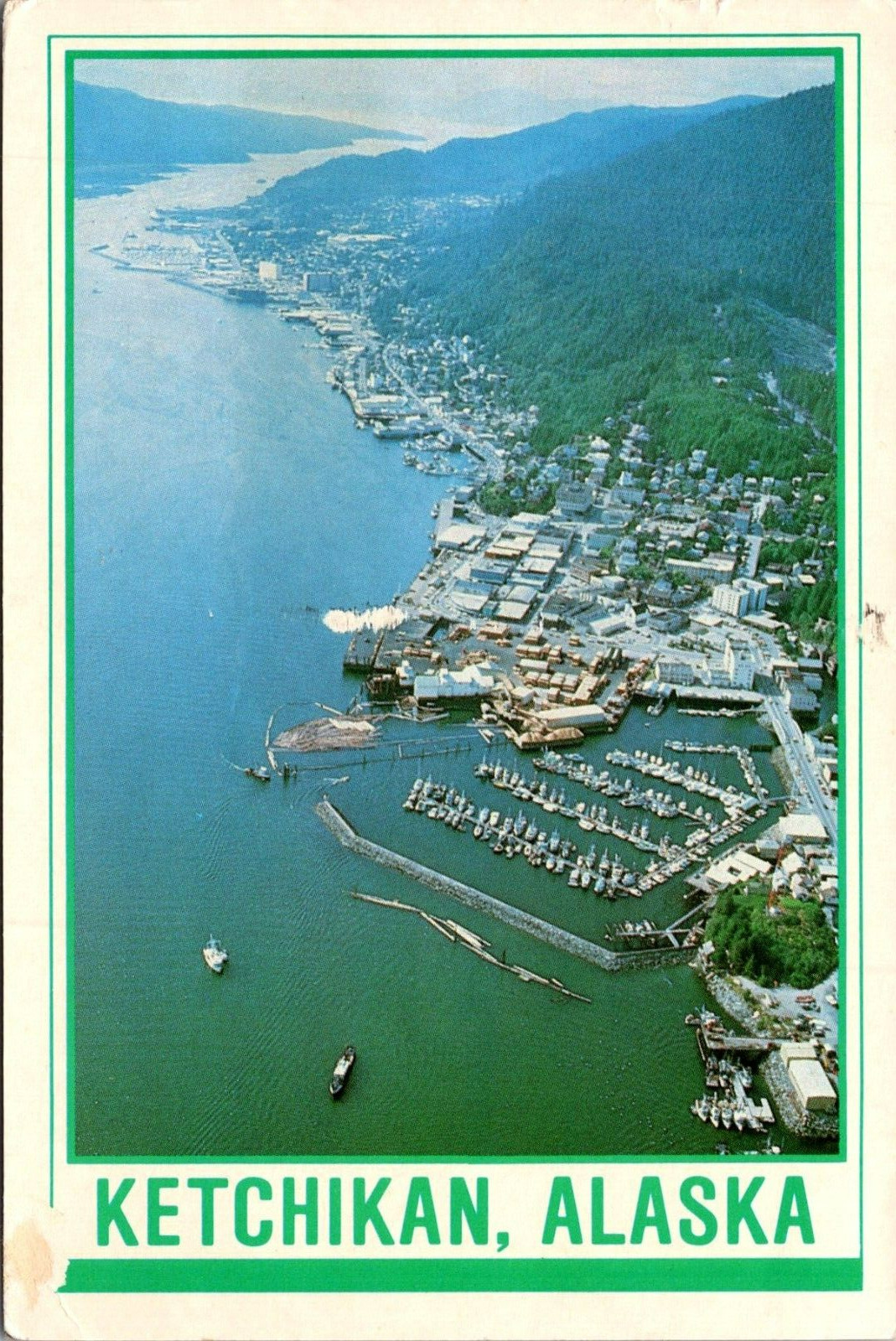 Ketchikan, Alaska Scenic Aerial View Vintage Postcard With Boats On The Water