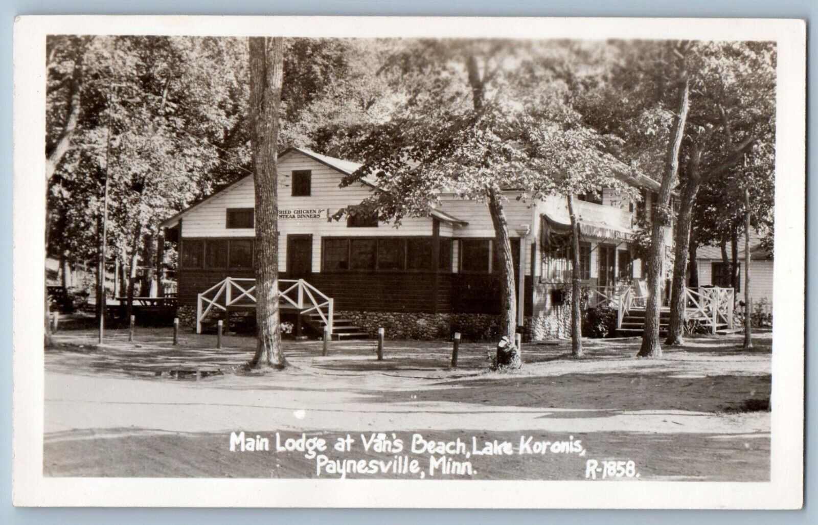 Paynesville MN Postcard RPPC Photo Main Lodge At Vans Beach Lake Koronis c1940\'s