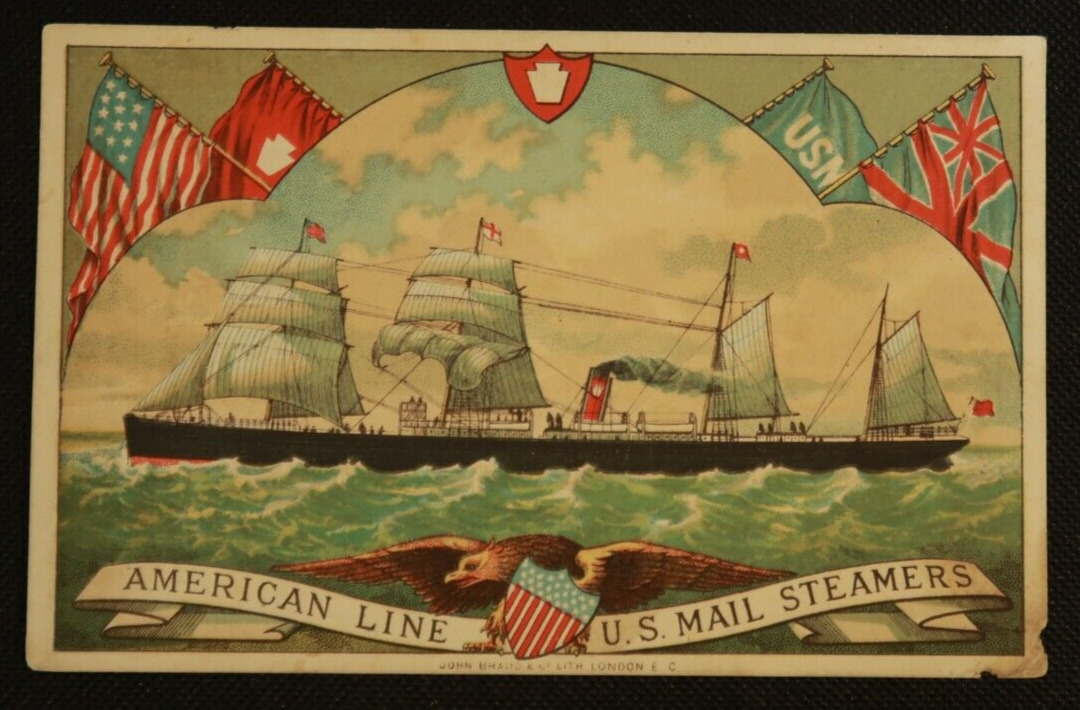 American Line U.S. Mail Steamers John Brand & Co. Trade Card Pennsylvania Rail