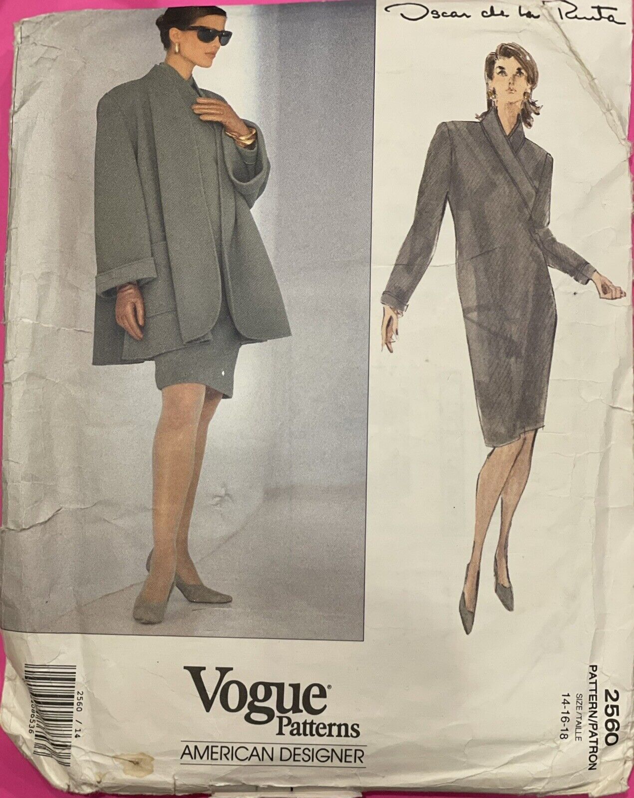 Vogue American Designer 2560 Oscar De La Renta Size 14-16-18 Rare Coat & Dress
