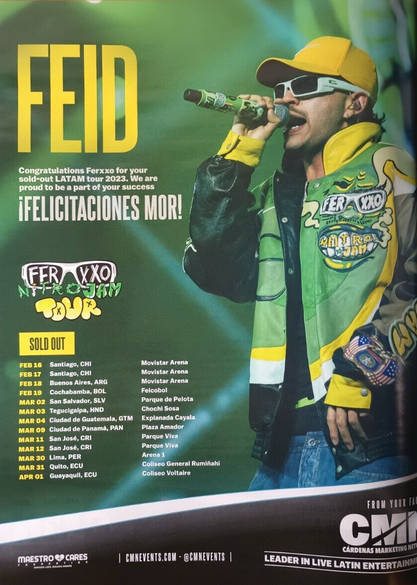 FEID TOUR ORIGINAL (UNFRAMED) 2023 magazine PROMO AD ~ 10 x 13 inches
