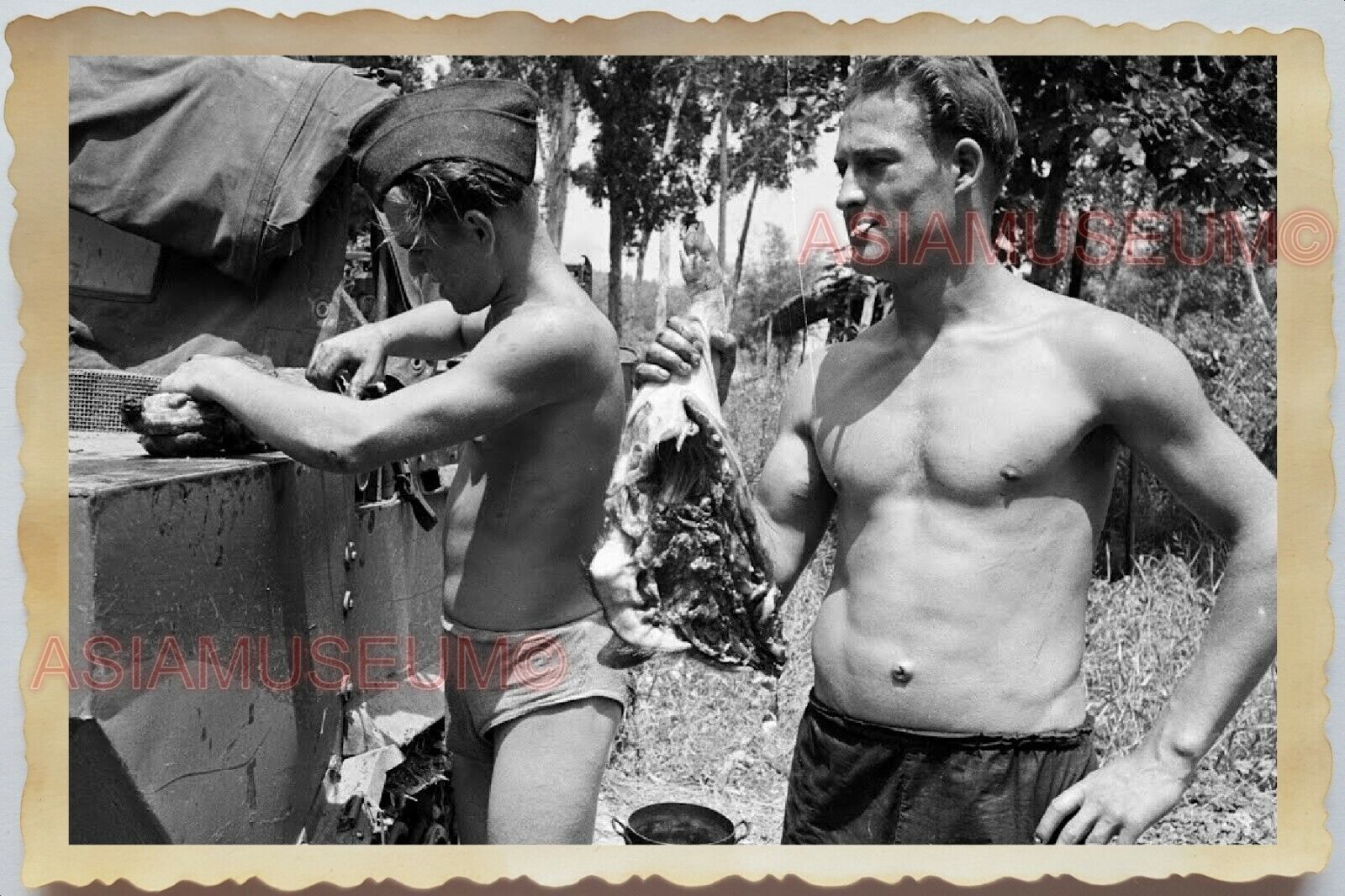 50s Indochina Vietnam Army Soldier Gay Man Topless Shirtless Vintage Photo #589