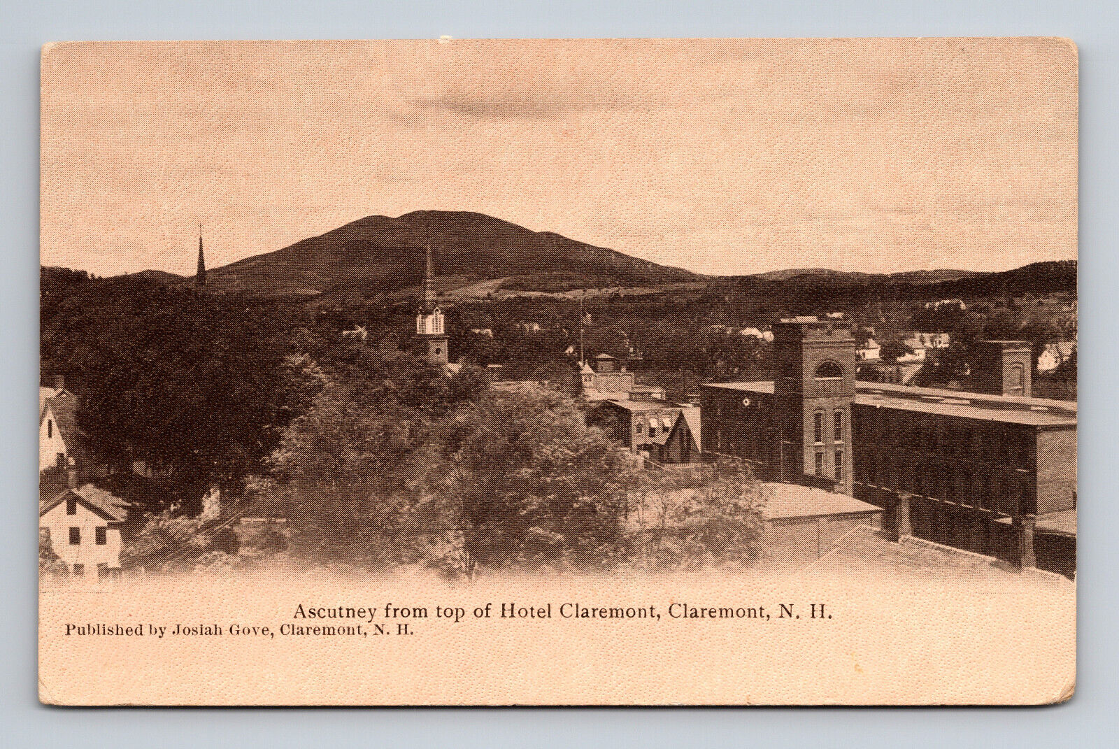 Mount Ascutney Mountain Cityscape City View Claremont NH Postcard