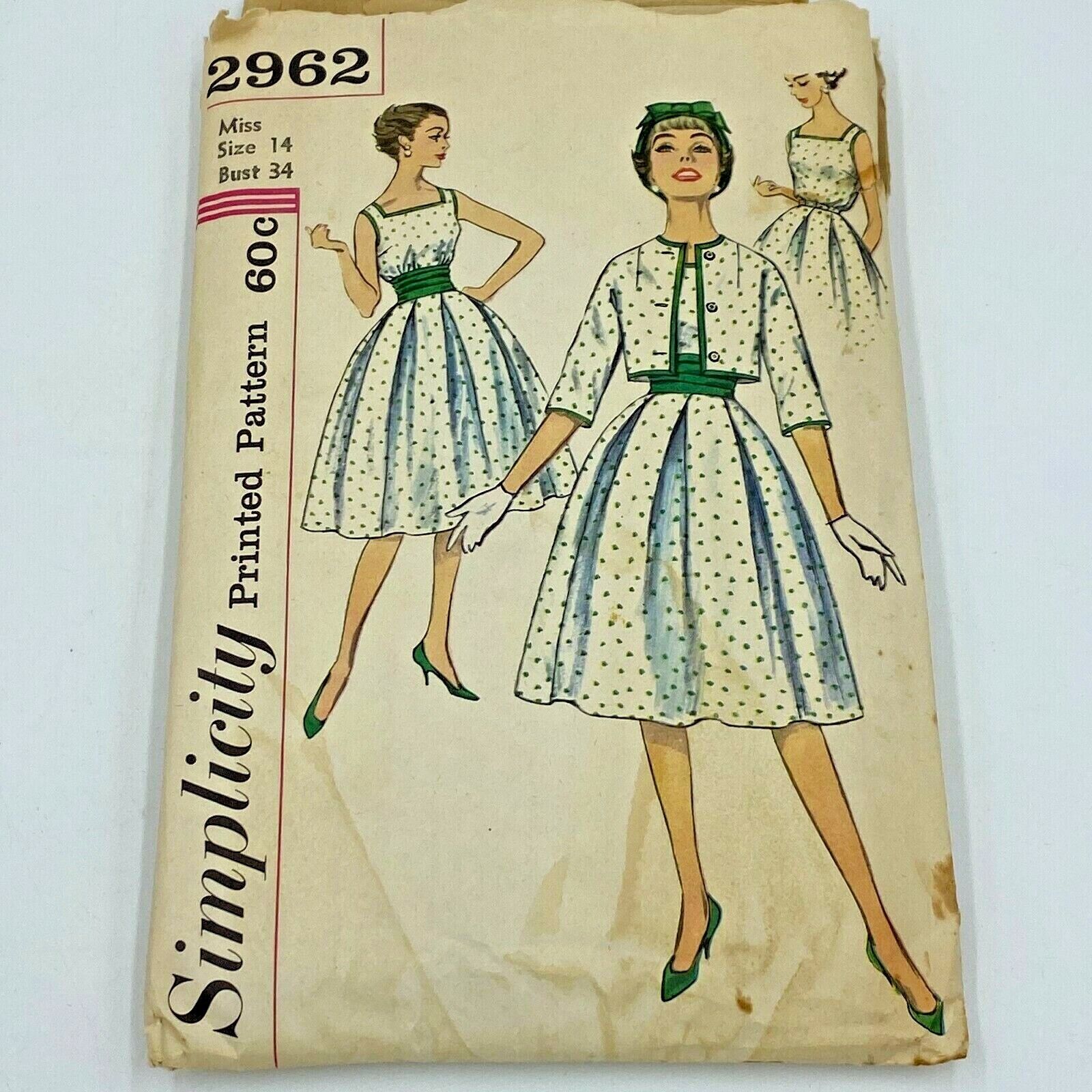 Vintage 1959 Simplicity Sewing Pattern 2962 Tea Dress Jacket Cummerbund PT2
