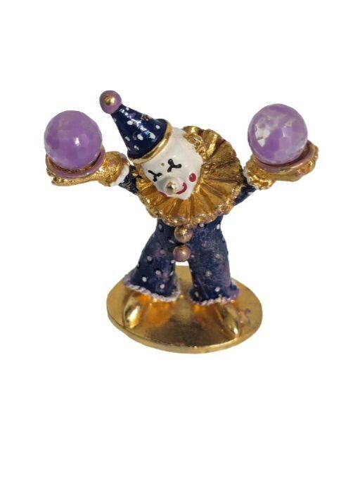 Vintage Spoontiques Pewter Gold Clown holding purple crystal balls
