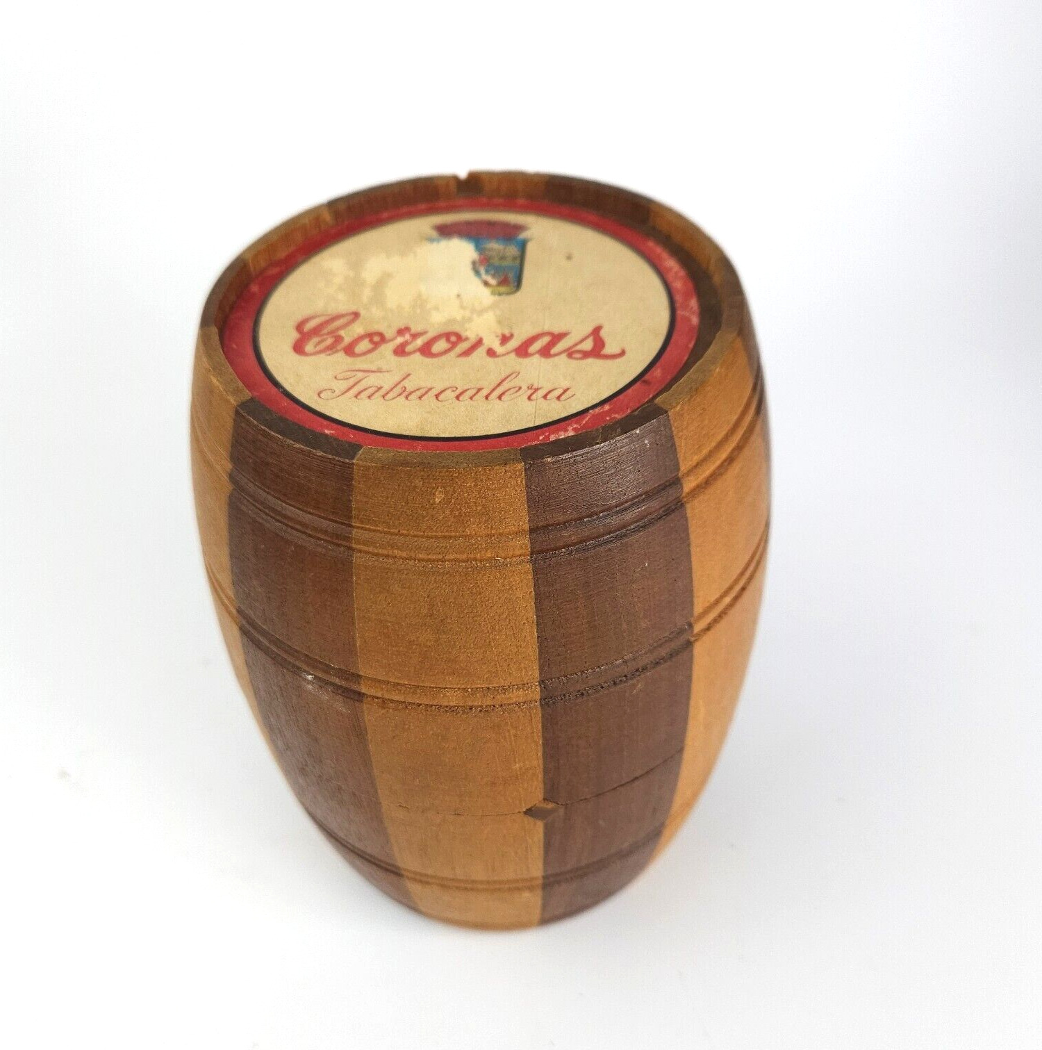 Vintage Humidor Tobacco Canister Coronas Wooden Barrel Design Flaw
