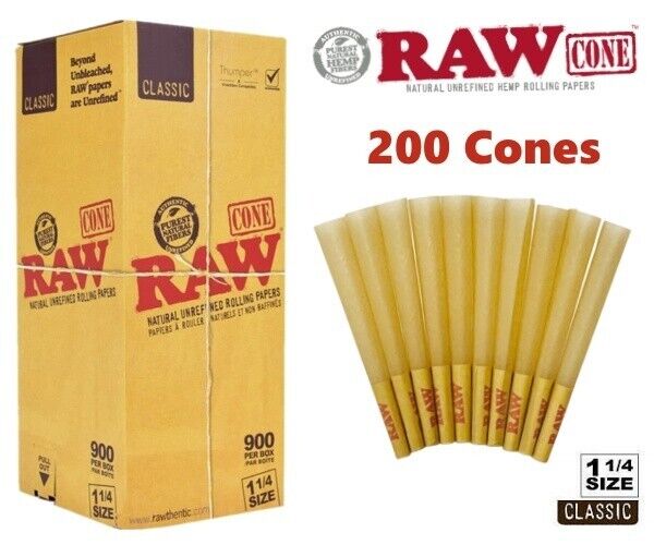 Authentic RAW Classic 1 1/4 Size Pre-Rolled Cone 200 Pack & Fast Shipping