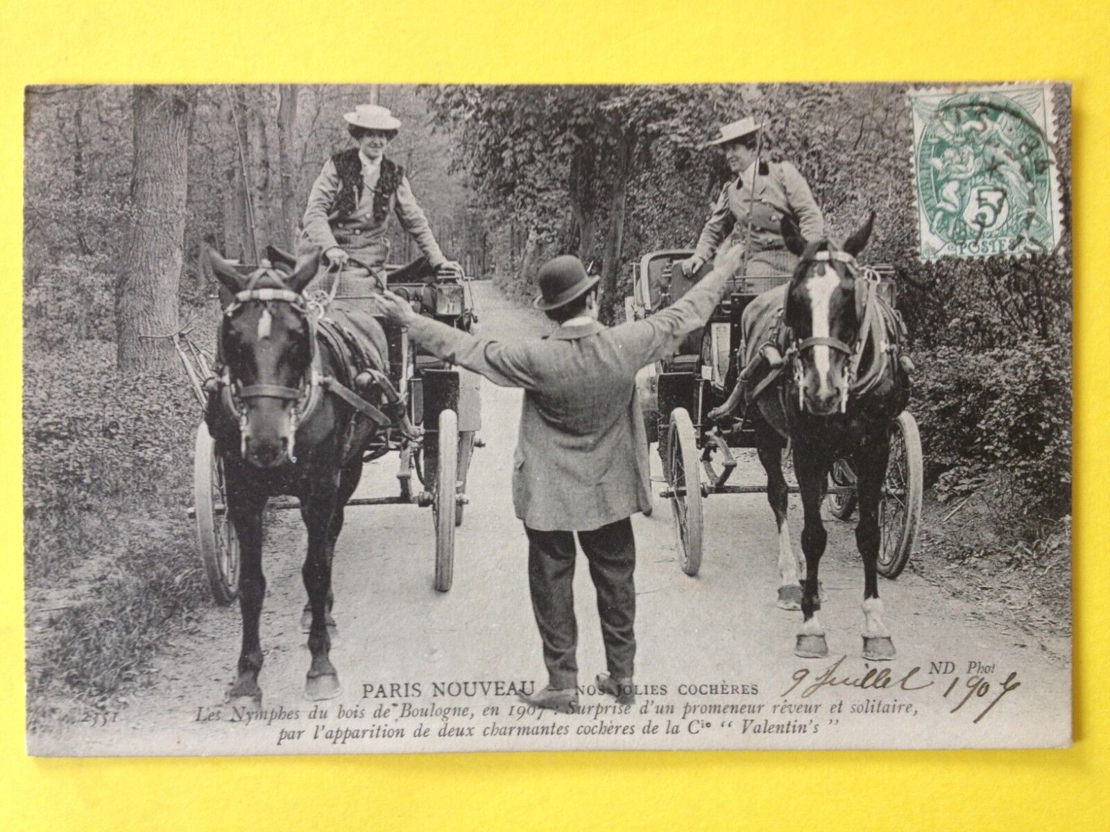cpa PARIS in 1907 Our pretty cars horses TAXI HIPPOMOBILE horse-drawn taxi